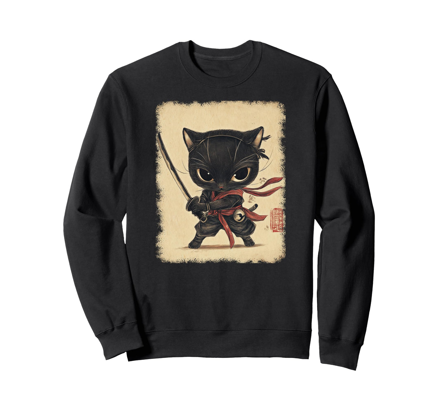 Japanese Samurai Kitten Kawaii Ninja Cat Sweatshirt - Graphic Print Unisex - T-Shirt, Sweatshirt, Hoodie