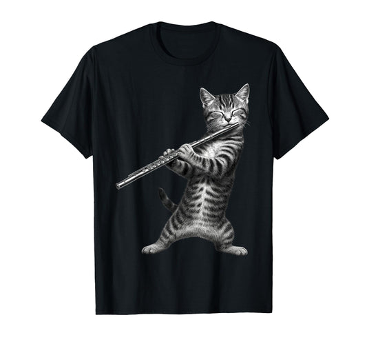 Cat Playing Flute Funny Gifts Cat T-Shirt - Aesthetic Graphic for Adults - T-Shirt, Sweatshirt, Hoodie