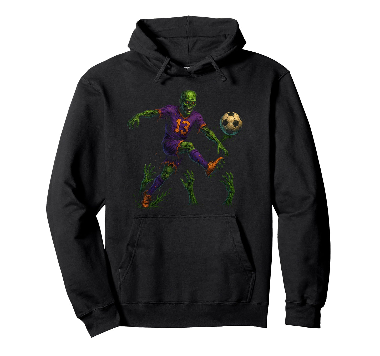 Halloween Zombie Soccer Player Creepy Hoodie - Custom Art Print Unisex - T-Shirt, Sweatshirt, Hoodie