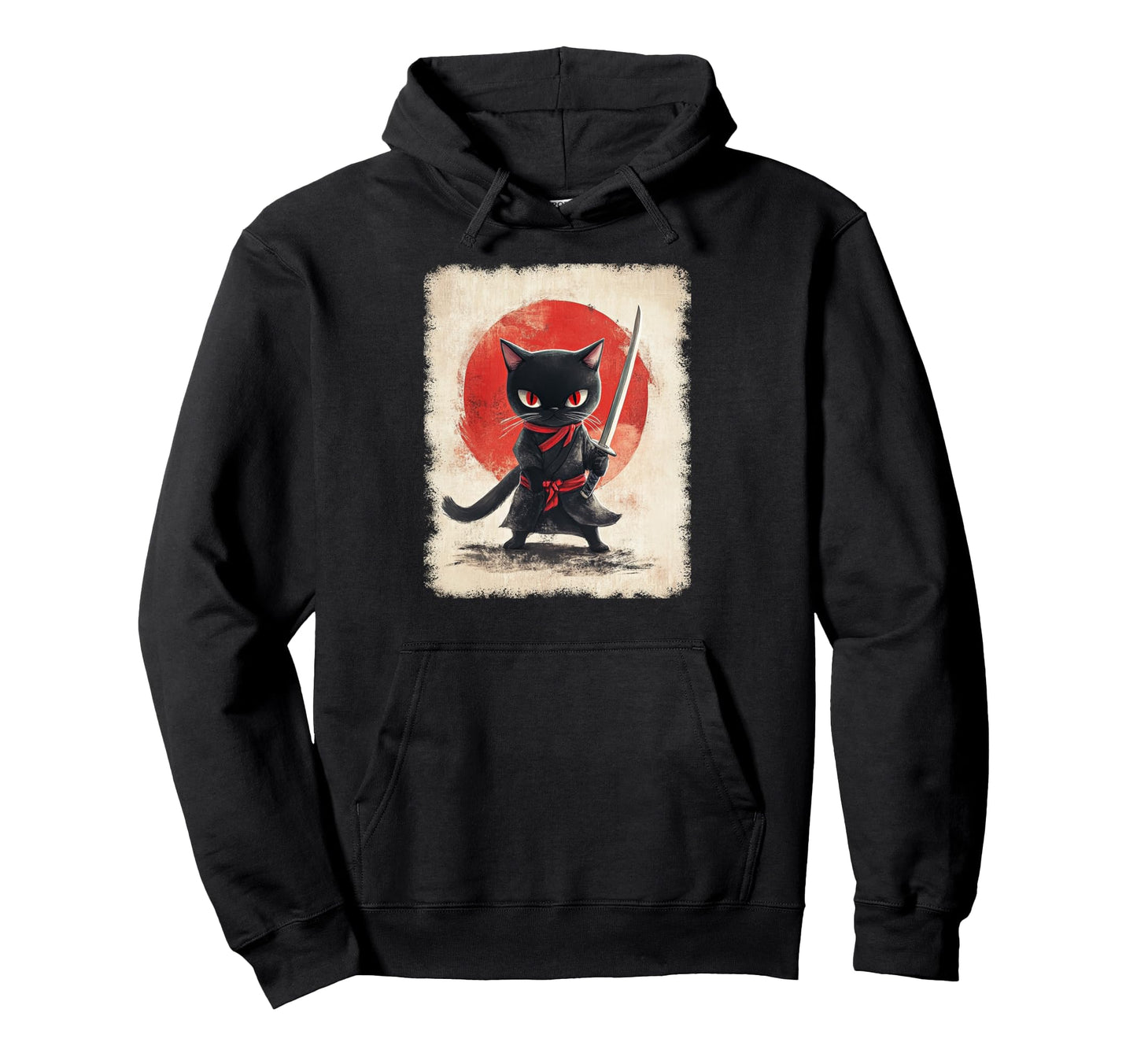 Japanese Samurai Kitten Kawaii Ninja Cat Hoodie - Unique Graphic Men Women - T-Shirt, Sweatshirt, Hoodie