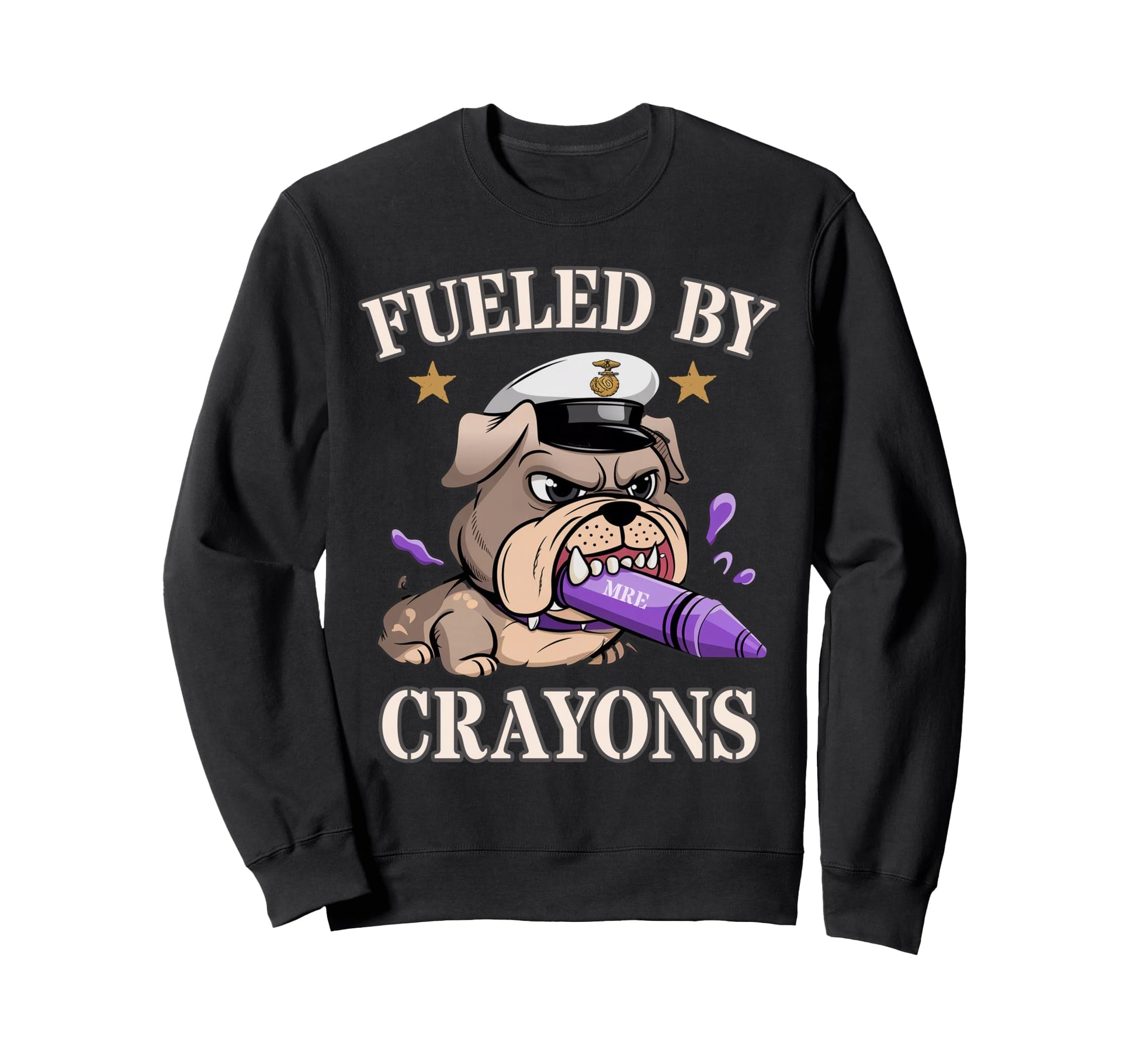 Fueled Crayons Bulldog Soldier Boot Sweatshirt - Unique Graphic Unisex - T-Shirt, Sweatshirt, Hoodie