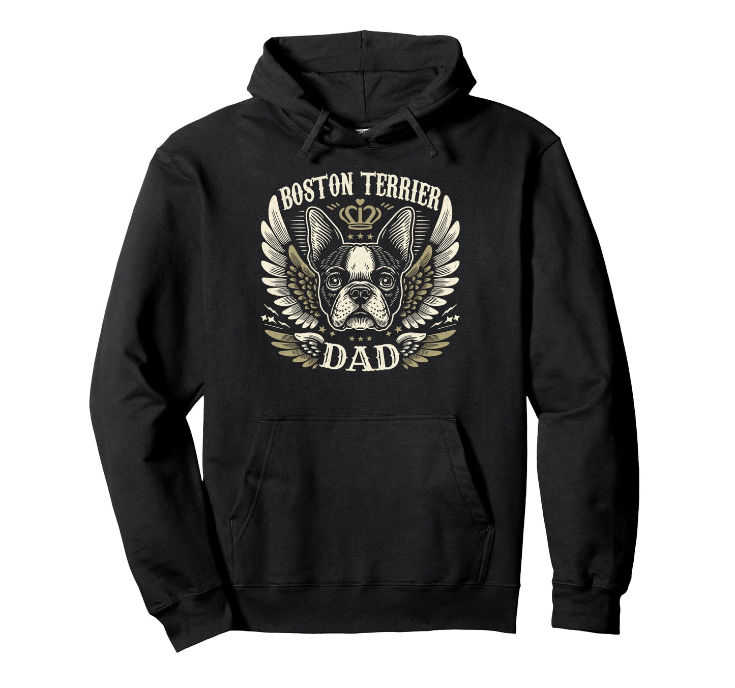 Boston Terrier Dad Biker Wings Hoodie - Fun Novelty Design Men Women - T-Shirt, Sweatshirt, Hoodie