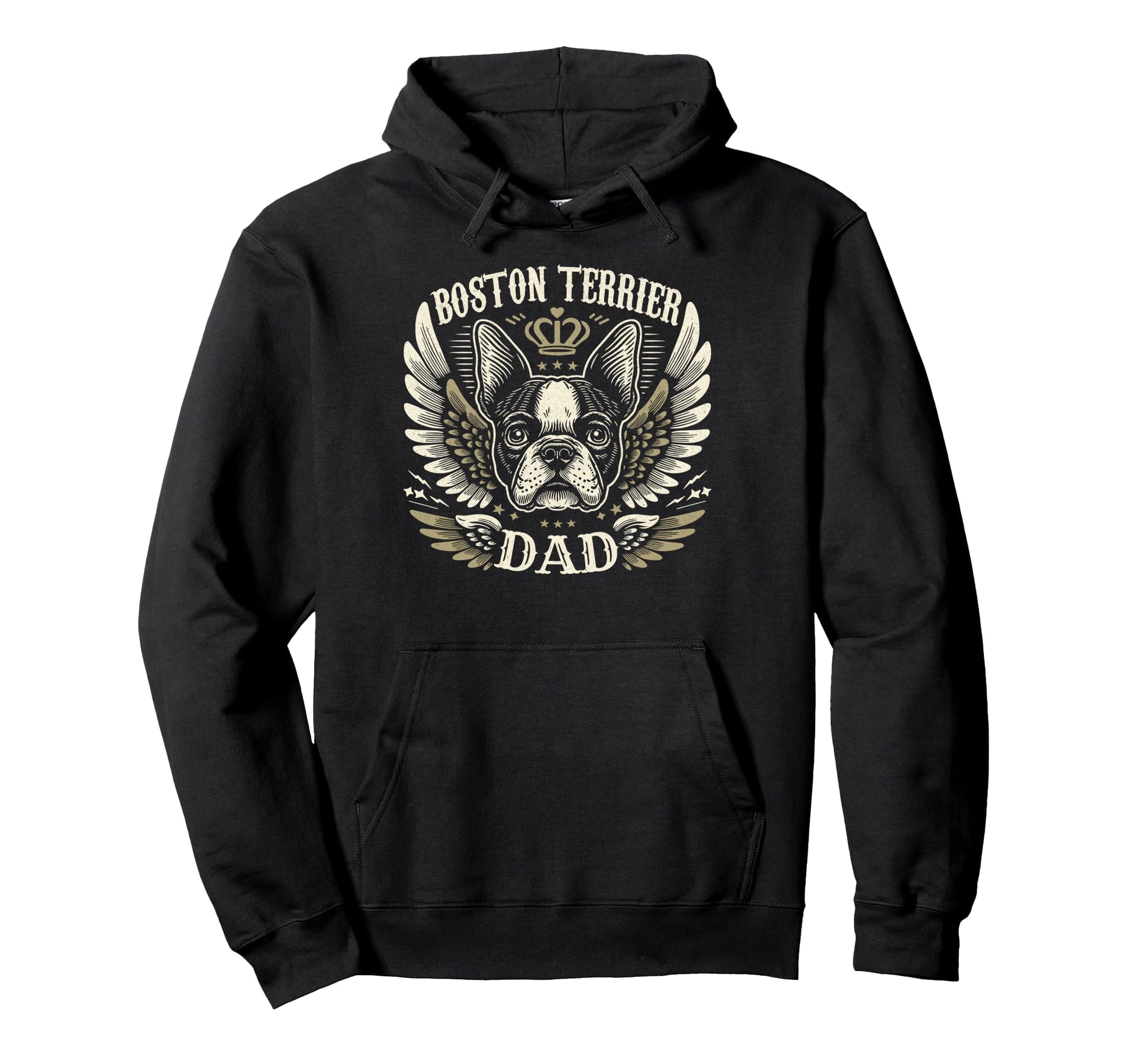 Boston Terrier Dad Biker Wings Hoodie - Fun Novelty Design Men Women - T-Shirt, Sweatshirt, Hoodie