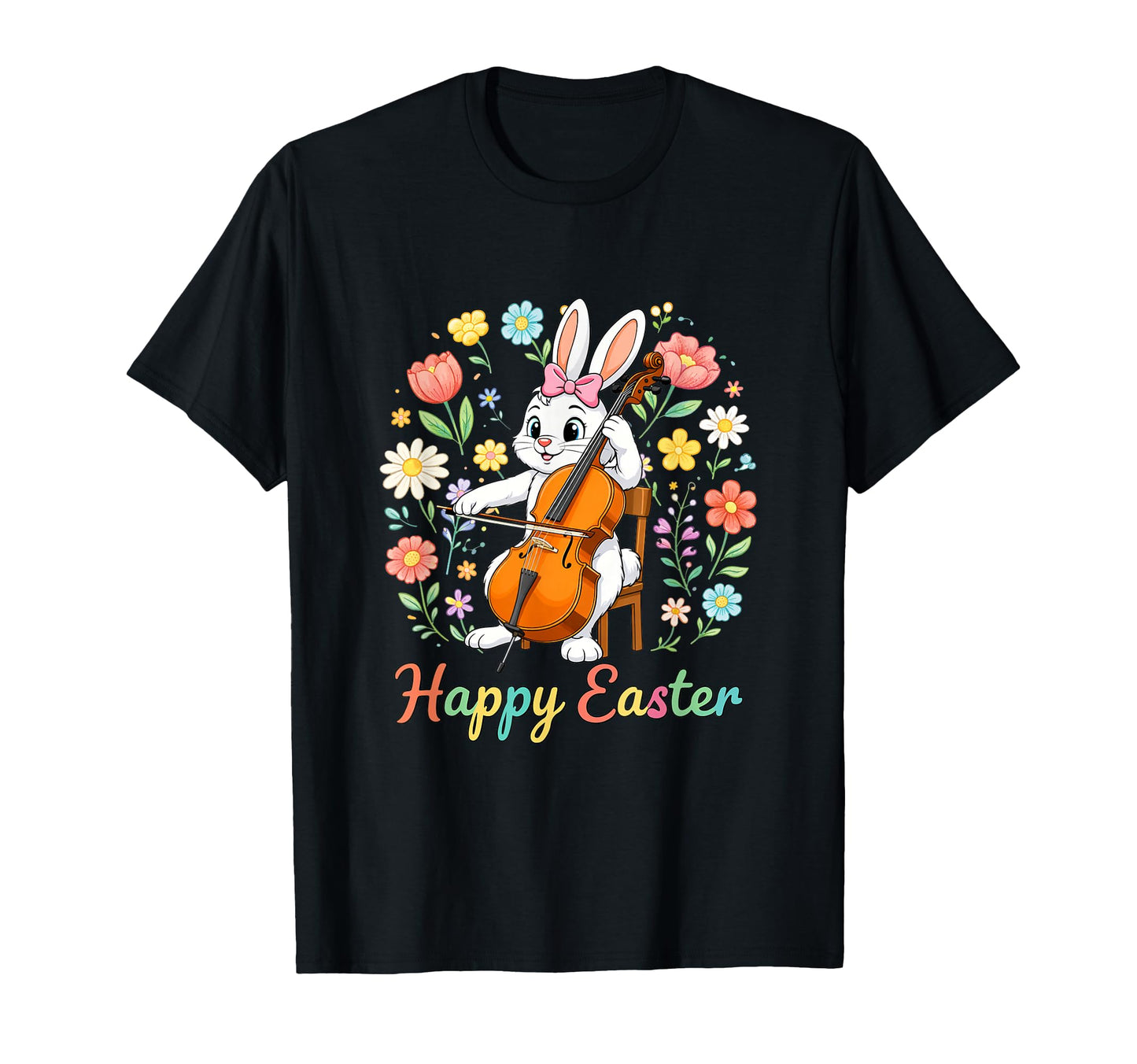 Happy Easter Bunny Playing Cello T-Shirt - Fun Novelty Design for Adults - T-Shirt, Sweatshirt, Hoodie