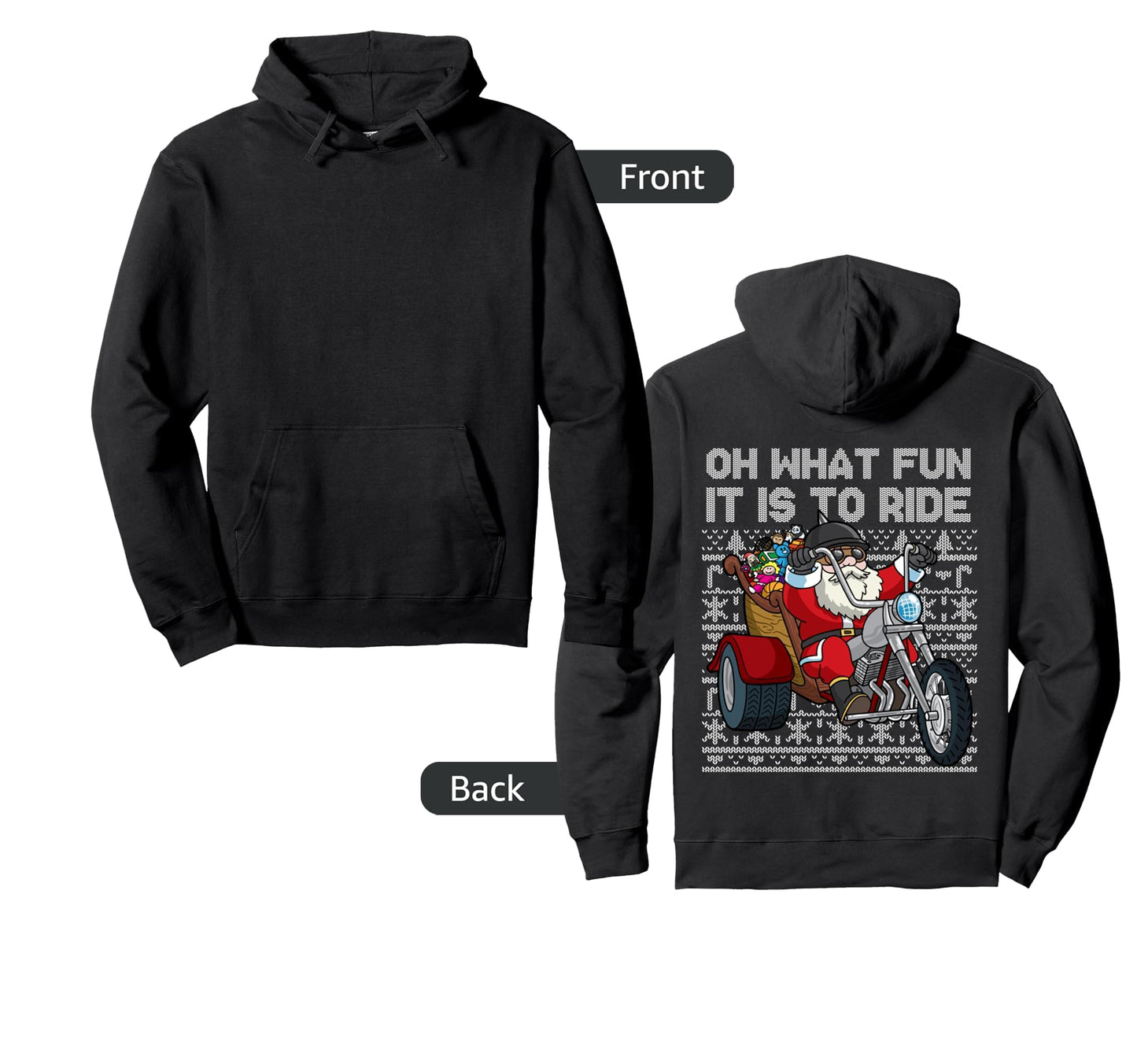 Biker Santa Motorcycle Oh What Fun It Hoodie - Fun Novelty Design Unisex - T-Shirt, Sweatshirt, Hoodie