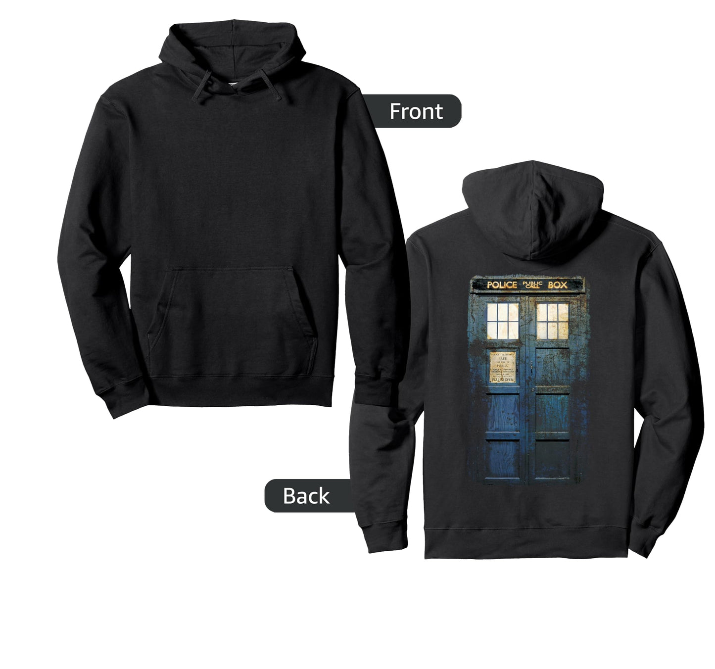 Cosplay Tardis Distressed Time Traveller Hoodie - Graphic Print for Adults - T-Shirt, Sweatshirt, Hoodie