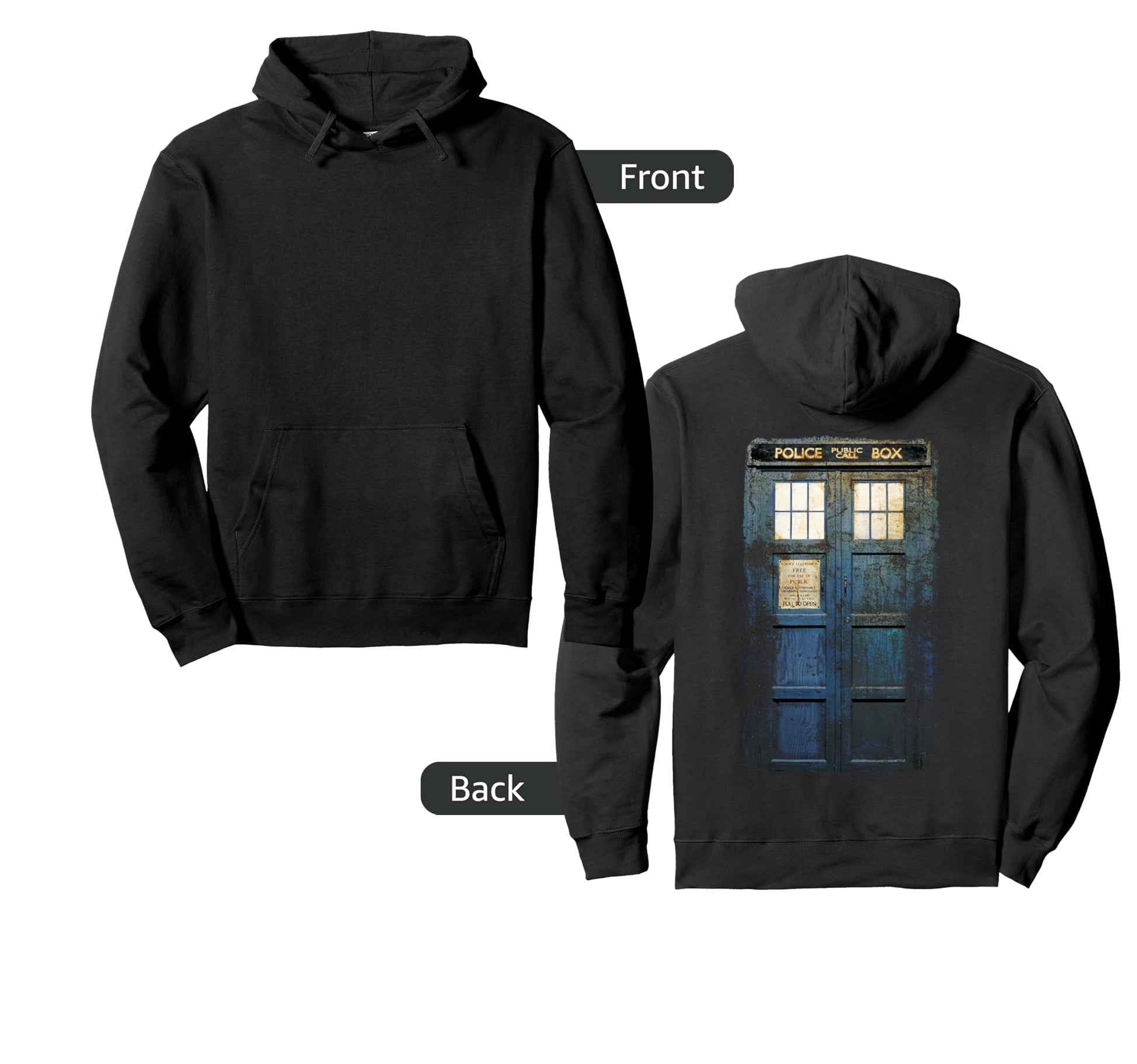 Cosplay Tardis Distressed Time Traveller Hoodie - Graphic Print for Adults - T-Shirt, Sweatshirt, Hoodie