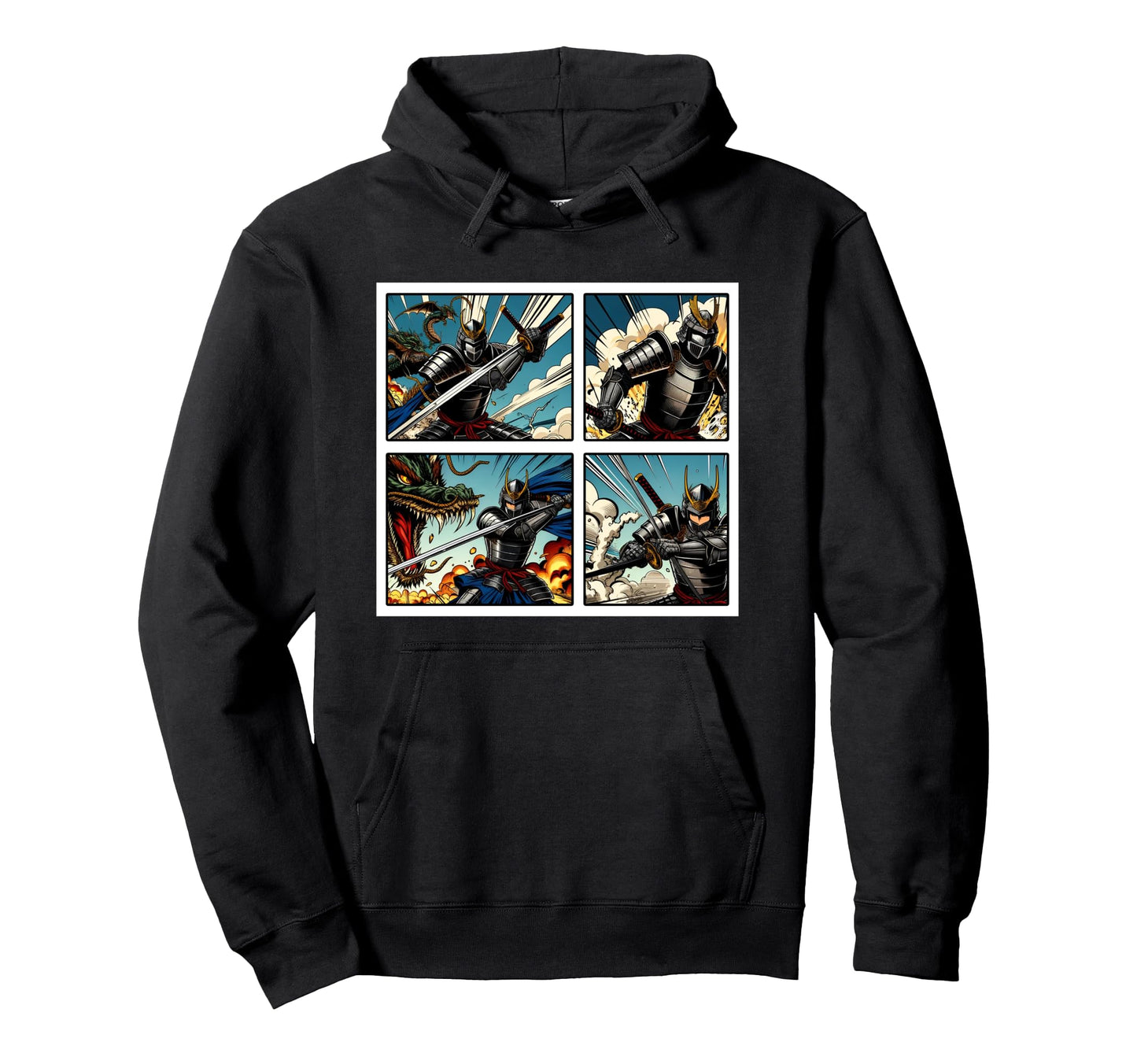 Japanese Fighters Battling Dragon Anime Hoodie - Trendy Graphic Men Women - T-Shirt, Sweatshirt, Hoodie