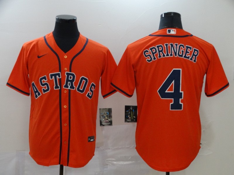Men's Houston Astros George Springer #4 Orange Replica Baseball Jersey baseball jersey product view 1