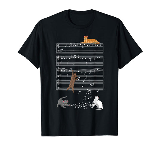 Cat Kitty Playing Music Clef Piano T-Shirt - Aesthetic Graphic for Adults - T-Shirt, Sweatshirt, Hoodie