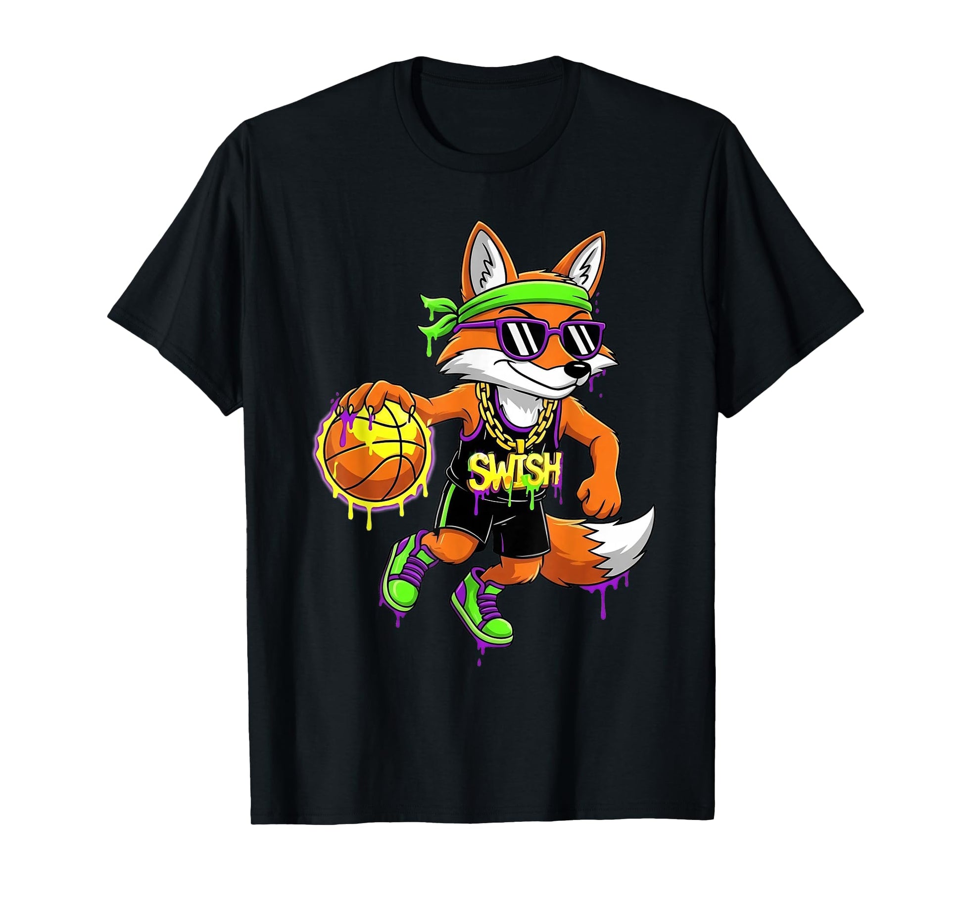 Fox Basketball Player Swish Drip Art T-Shirt - Streetwear Style for Adults - T-Shirt, Sweatshirt, Hoodie