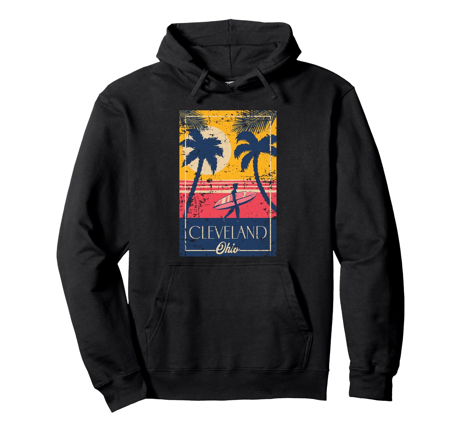 Funny Cleveland Ohio Palm Trees Surf Hoodie - Streetwear Style for Adults - T-Shirt, Sweatshirt, Hoodie