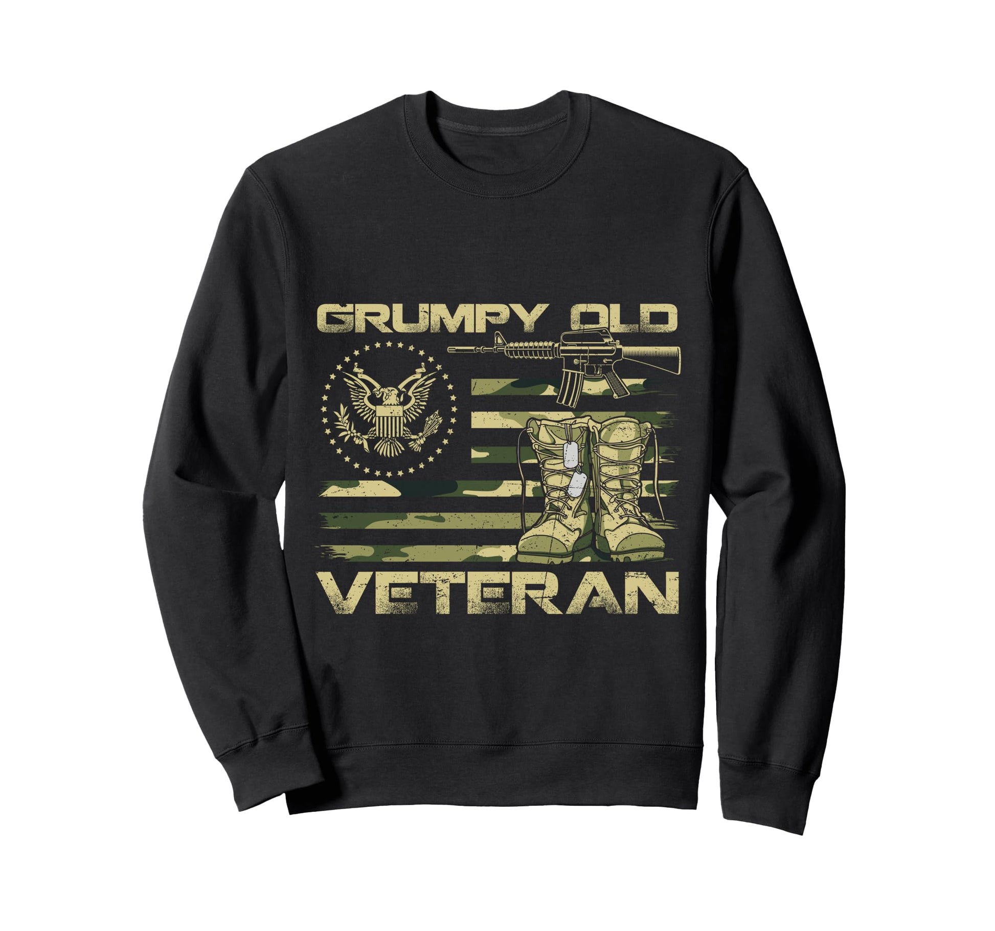 Patriotic Grumpy Old Veteran Distressed Sweatshirt - Unique Graphic Unisex - T-Shirt, Sweatshirt, Hoodie