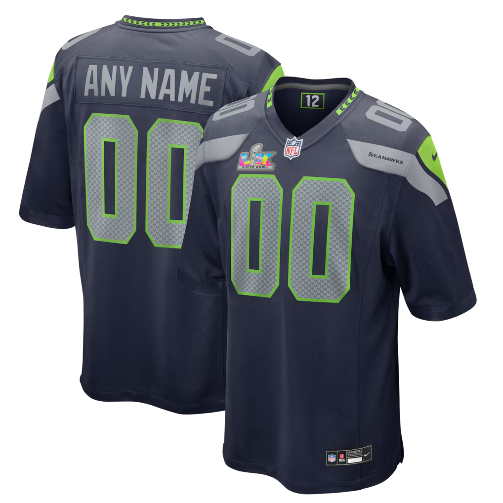 Men's Seattle Seahawks College Navy Super Bowl LX Patch Custom Game Jersey football jersey product view 1