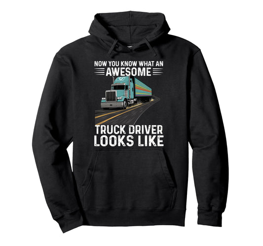 Awesome Truck Driver Trucker Dad Hoodie - Minimalist Print Men Women - T-Shirt, Sweatshirt, Hoodie