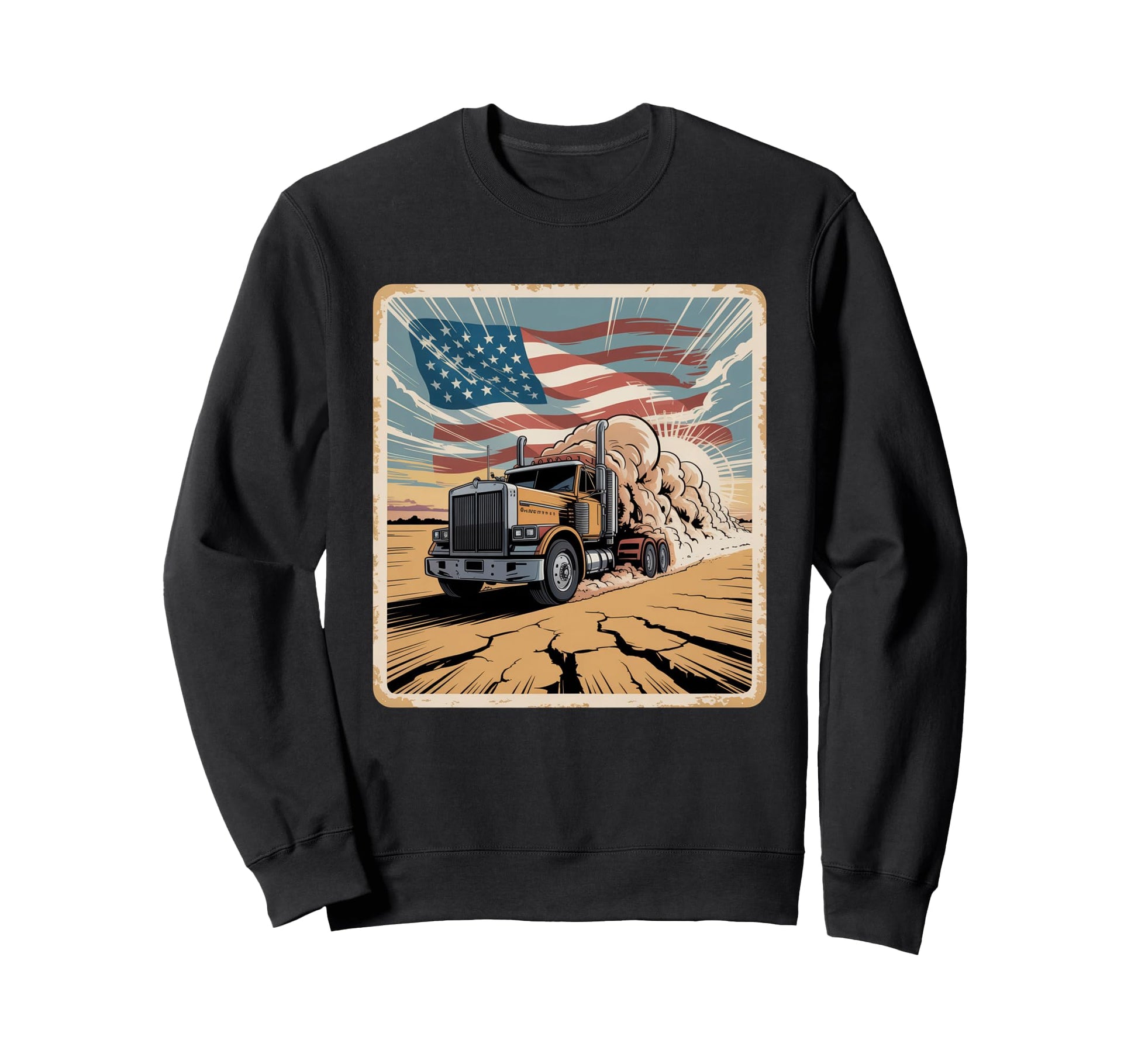 American Flag Trucker Dad Big Rig Sweatshirt - Unique Graphic Men Women - T-Shirt, Sweatshirt, Hoodie