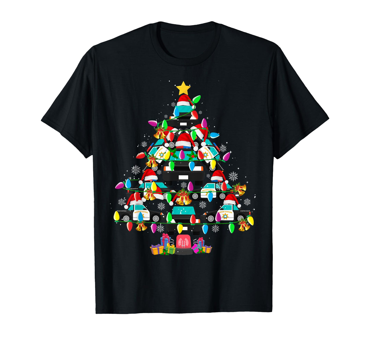 Police Car Tree Funny Santa Policeman T-Shirt - Graphic Print Men Women - T-Shirt, Sweatshirt, Hoodie