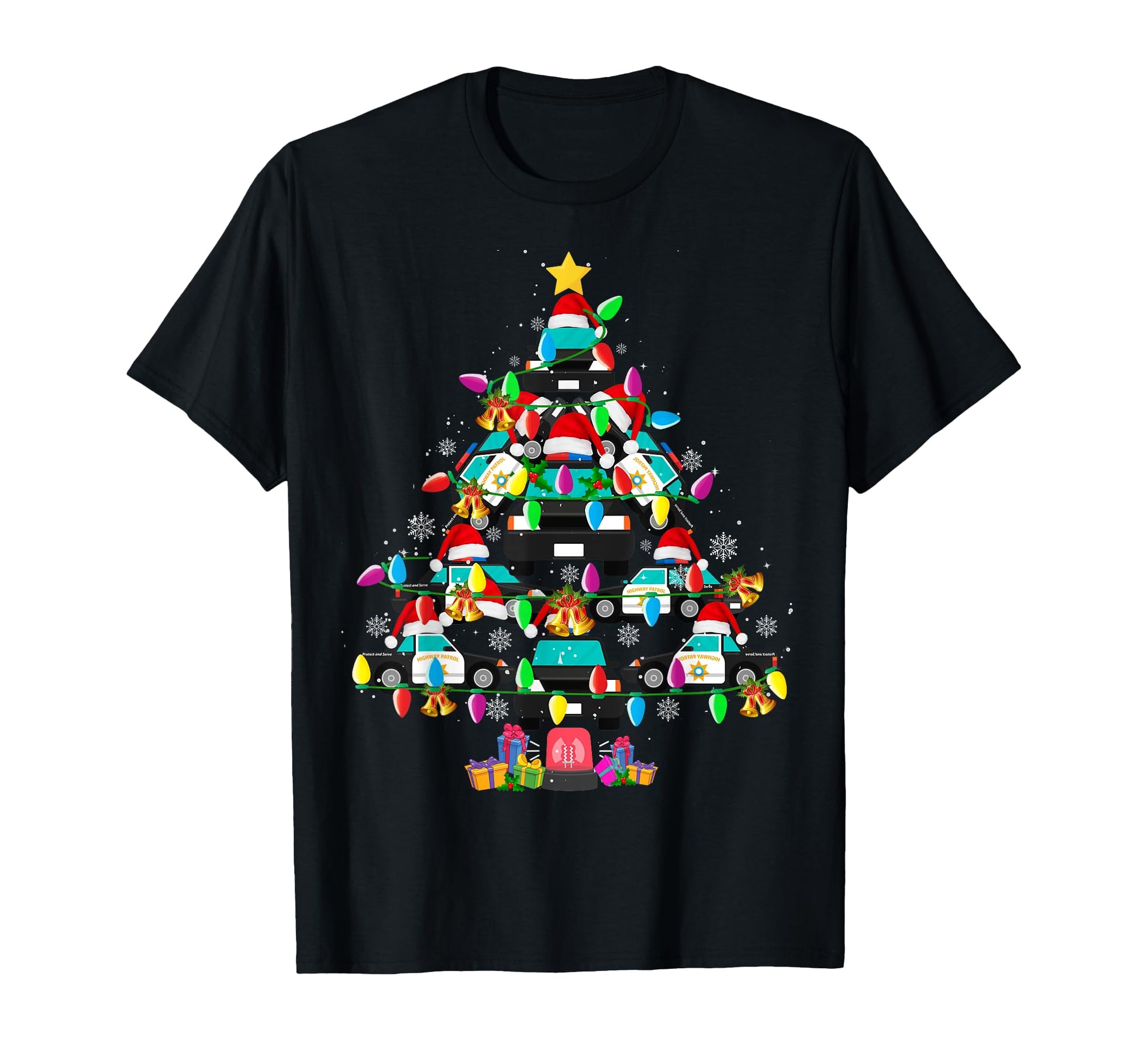 Police Car Tree Funny Santa Policeman T-Shirt - Graphic Print Men Women - T-Shirt, Sweatshirt, Hoodie