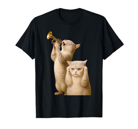 Cat Playing Trumpet Player Marching T-Shirt - Fun Novelty Design Men Women - T-Shirt, Sweatshirt, Hoodie