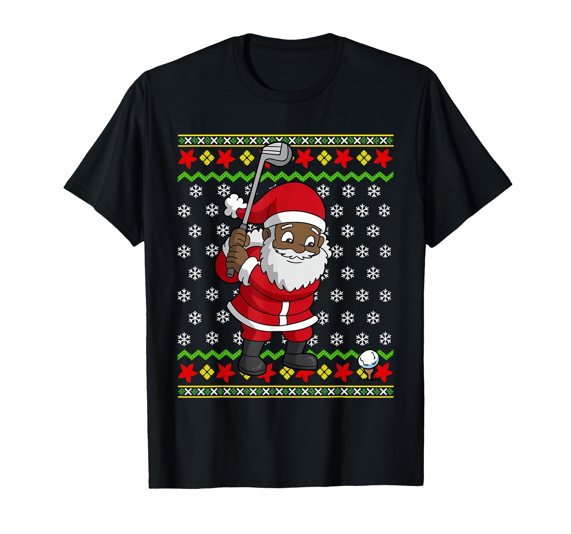 Golfing Black African American Golf Santa T-Shirt - Trendy Graphic Unisex - T-Shirt, Sweatshirt, Hoodie