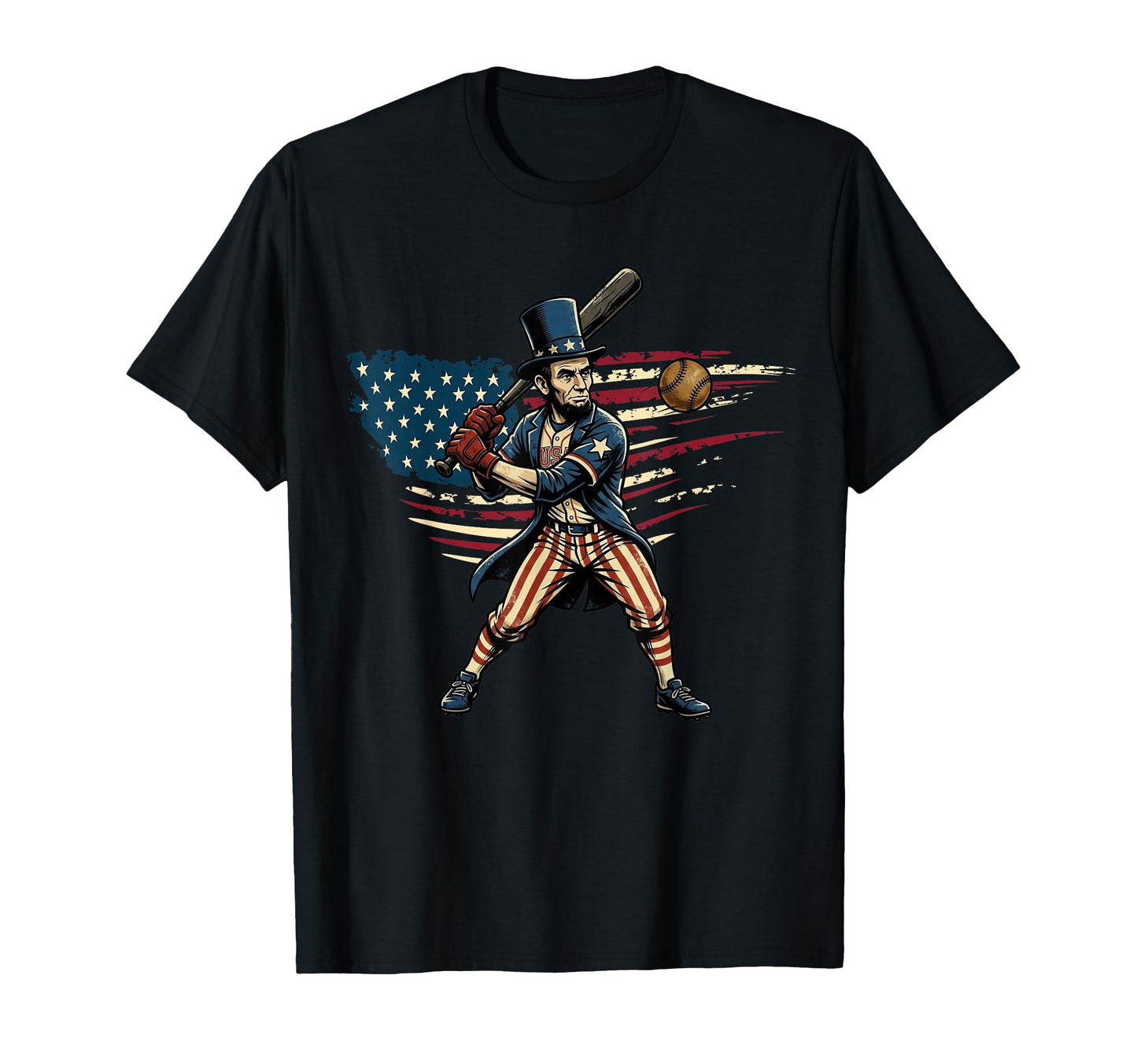 Abe Lincoln Baseball Usa Flag 4Th T-Shirt - Minimalist Print for Adults - T-Shirt, Sweatshirt, Hoodie