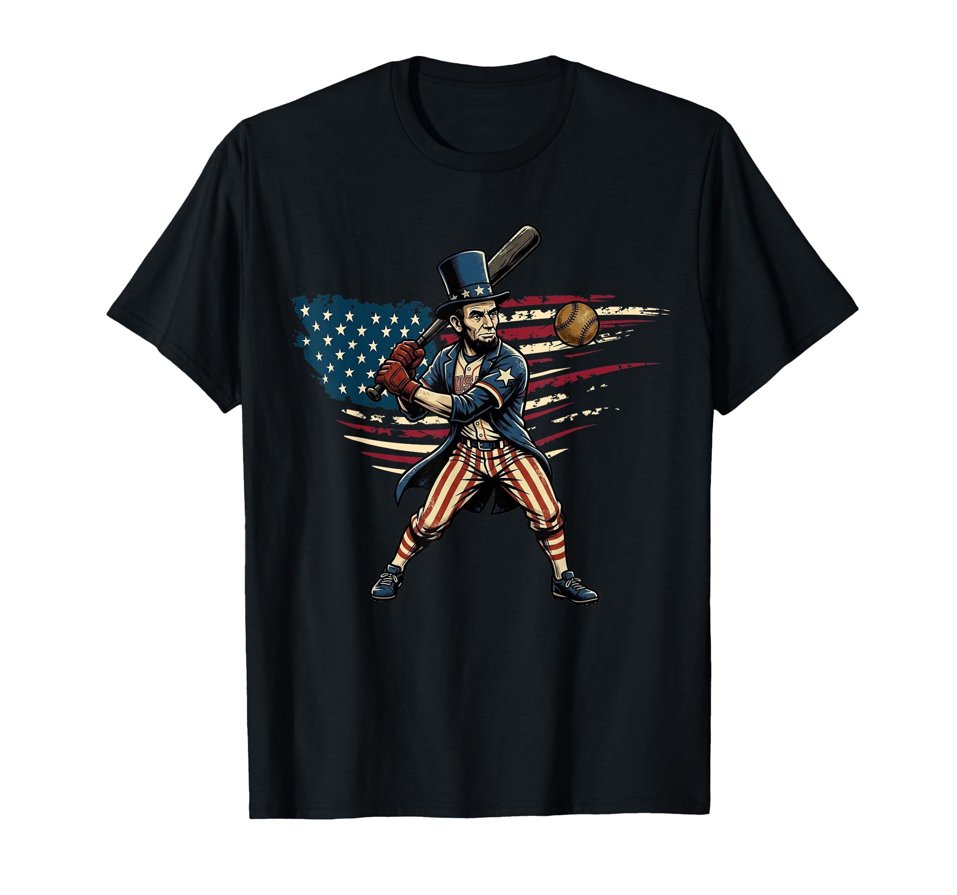 Abe Lincoln Baseball Usa Flag 4Th T-Shirt - Minimalist Print for Adults - T-Shirt, Sweatshirt, Hoodie