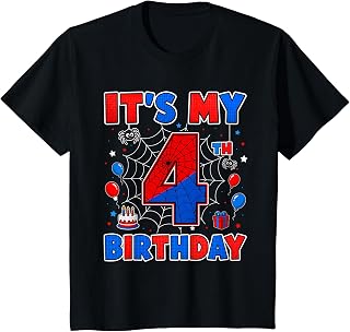 Kids It's My 4th Birthday Boy Spider Web Theme Party 4 Year Old T-Shirt Unisex T-shirt, Sweatshirt, Hoodie, Long Sleeve Tee - T-Shirt, Sweatshirt, Hoodie
