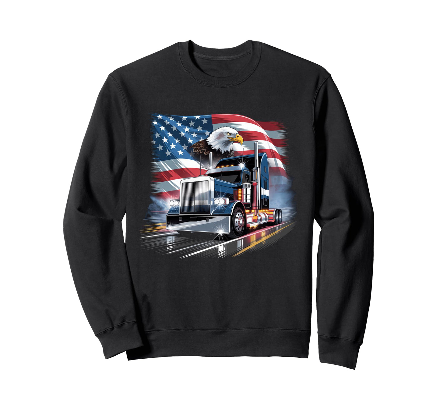 American Flag Trucker Dad Big Rig Sweatshirt - Trendy Graphic Men Women - T-Shirt, Sweatshirt, Hoodie