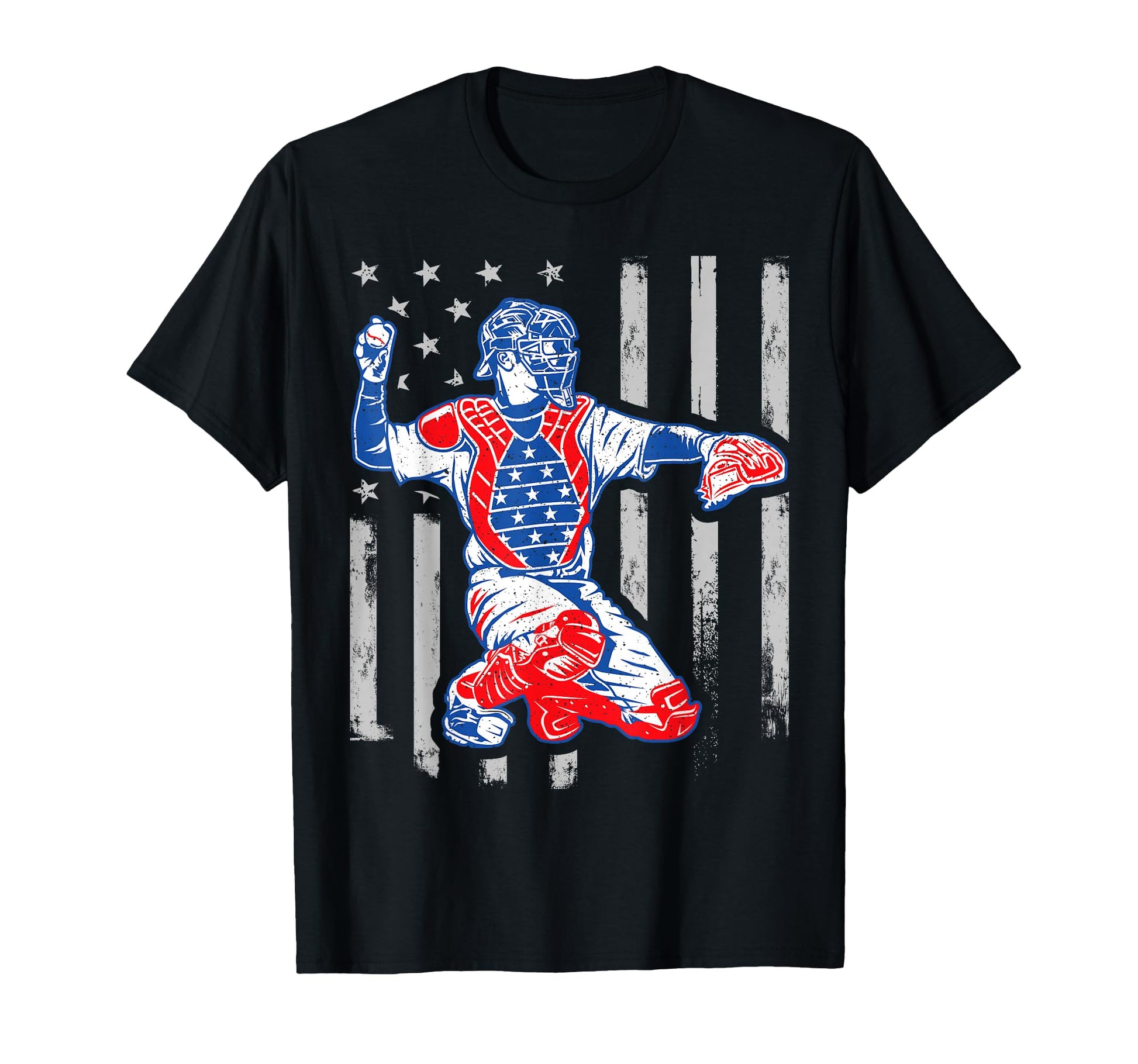 American Baseball Catcher Usa Flag T-Shirt - Novelty Apparel for Adults - T-Shirt, Sweatshirt, Hoodie