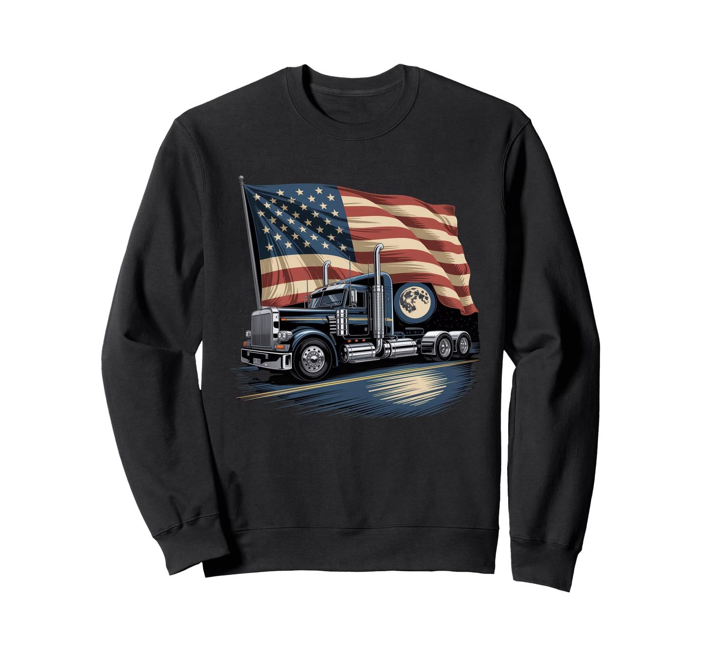 American Flag Trucker Dad Big Rig Sweatshirt - Streetwear Style Unisex - T-Shirt, Sweatshirt, Hoodie