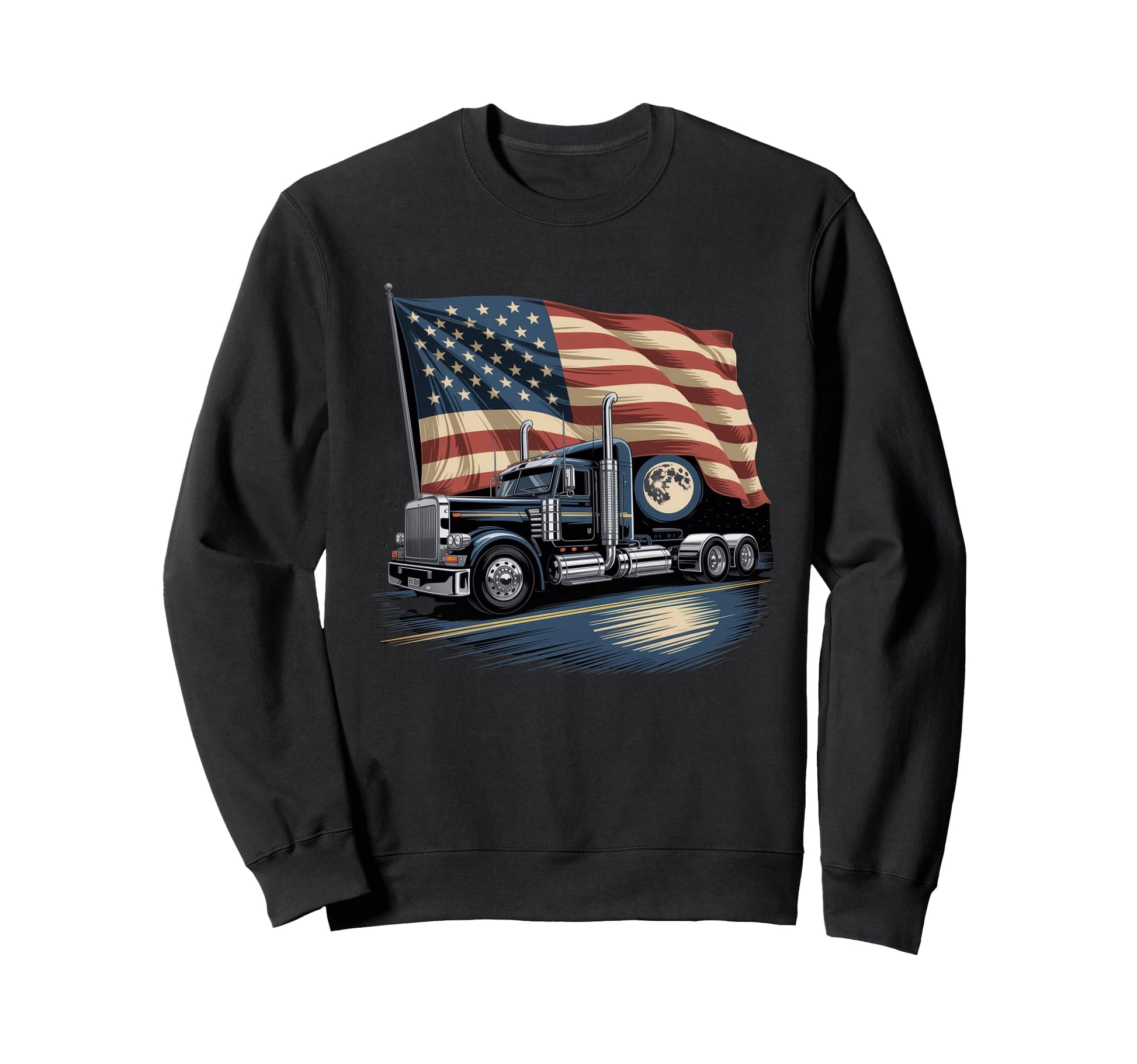 American Flag Trucker Dad Big Rig Sweatshirt - Streetwear Style Unisex - T-Shirt, Sweatshirt, Hoodie