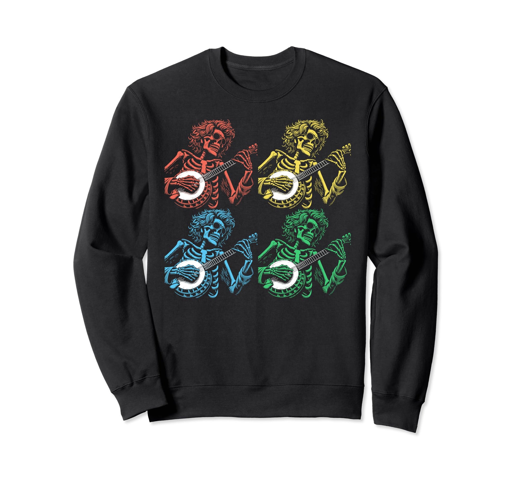 Pop Art Skeleton Banjo Player Bluegrass Sweatshirt - Trendy Graphic Unisex - T-Shirt, Sweatshirt, Hoodie