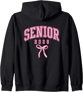 Senior Class of 2028 Bow Coquette Girl Pink Preppy Grad 28 Zip Hoodie Unisex T-shirt, Sweatshirt, Hoodie, Long Sleeve Tee - T-Shirt, Sweatshirt, Hoodie