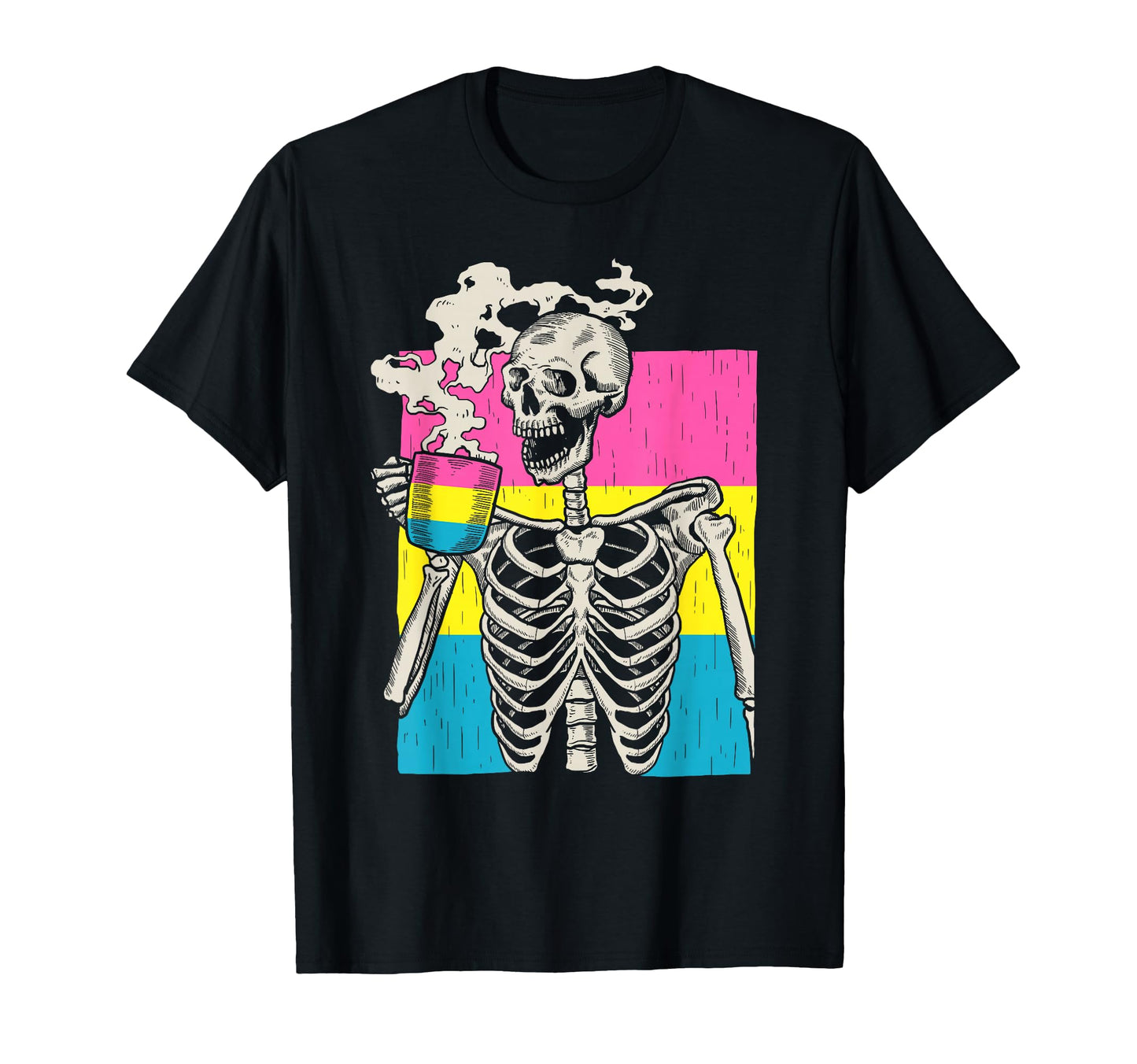 Skeleton Drinking Coffee Lgbt Q T-Shirt - Fun Novelty Design for Adults - T-Shirt, Sweatshirt, Hoodie