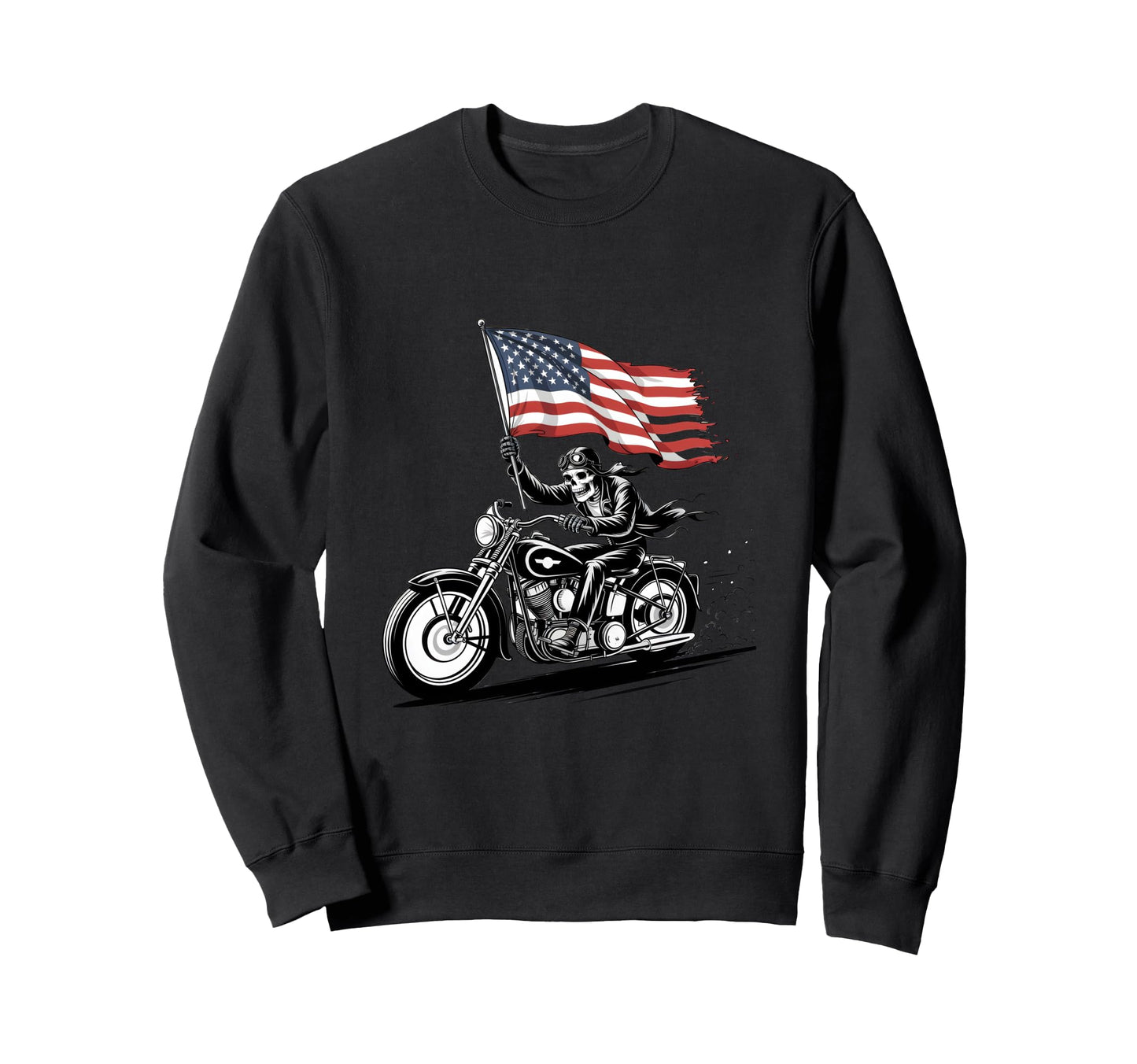 Patriotic Skeleton Biker Usa Flag 4Th Sweatshirt - Unique Graphic Unisex - T-Shirt, Sweatshirt, Hoodie