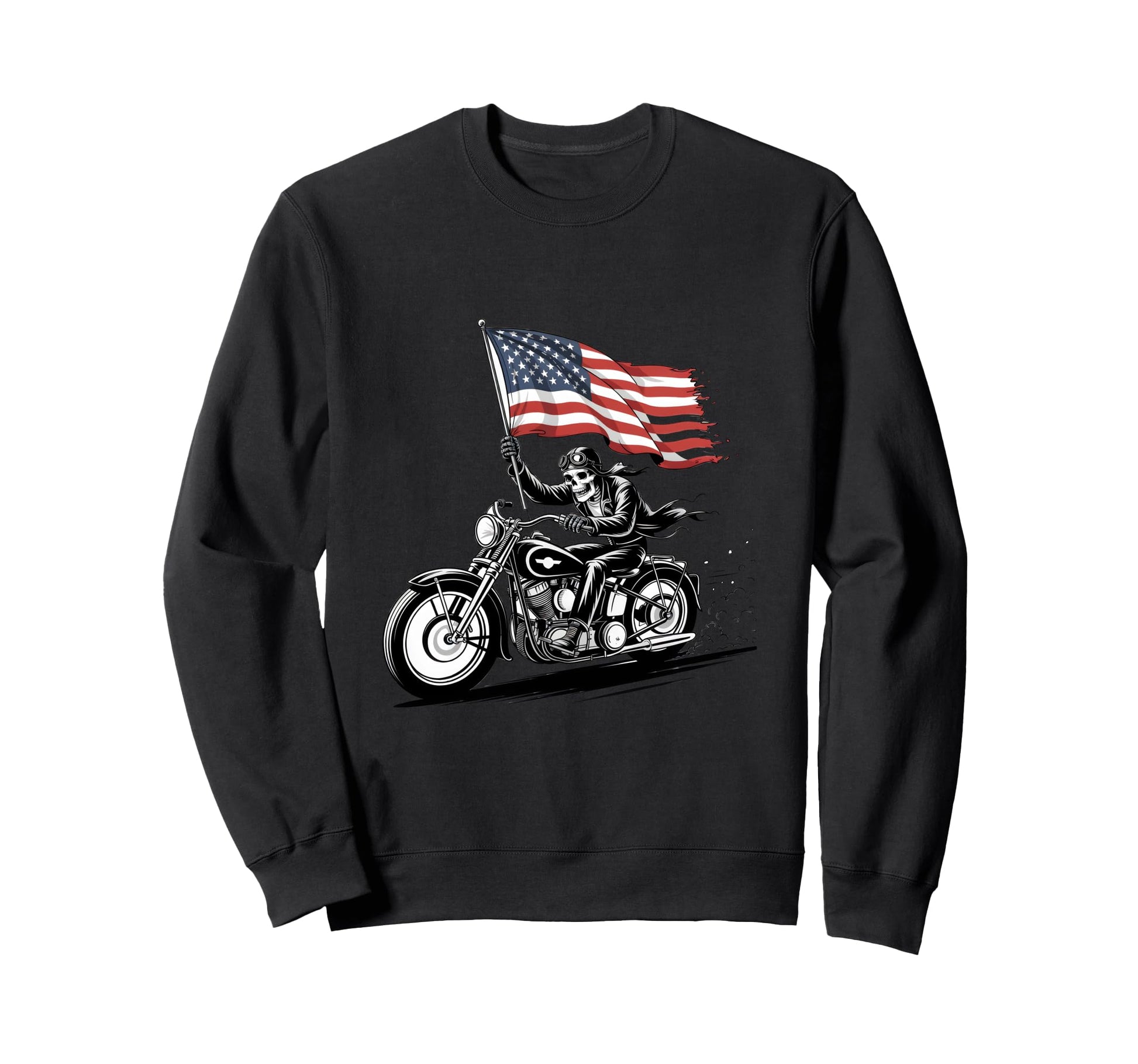 Patriotic Skeleton Biker Usa Flag 4Th Sweatshirt - Unique Graphic Unisex - T-Shirt, Sweatshirt, Hoodie