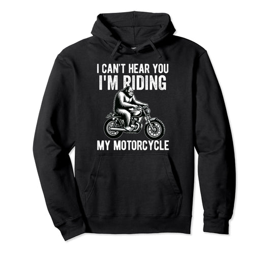 Bigfoot Motorcycle Sasquatch Dad Biker Hoodie - Minimalist Print Unisex - T-Shirt, Sweatshirt, Hoodie