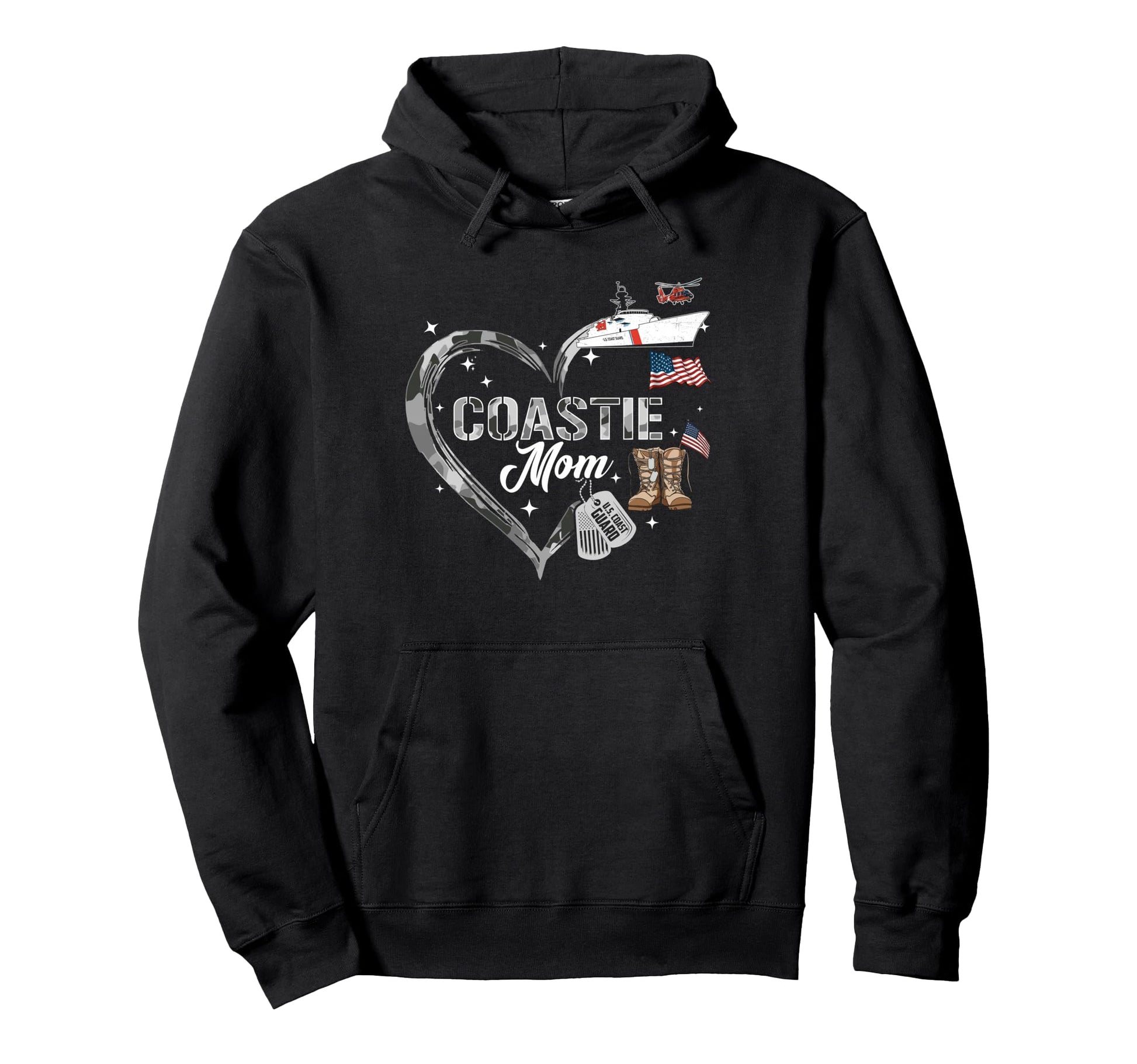 Proud Coastie Mom Camo Heart Hoodie - Casual Everyday Wear for Adults - T-Shirt, Sweatshirt, Hoodie
