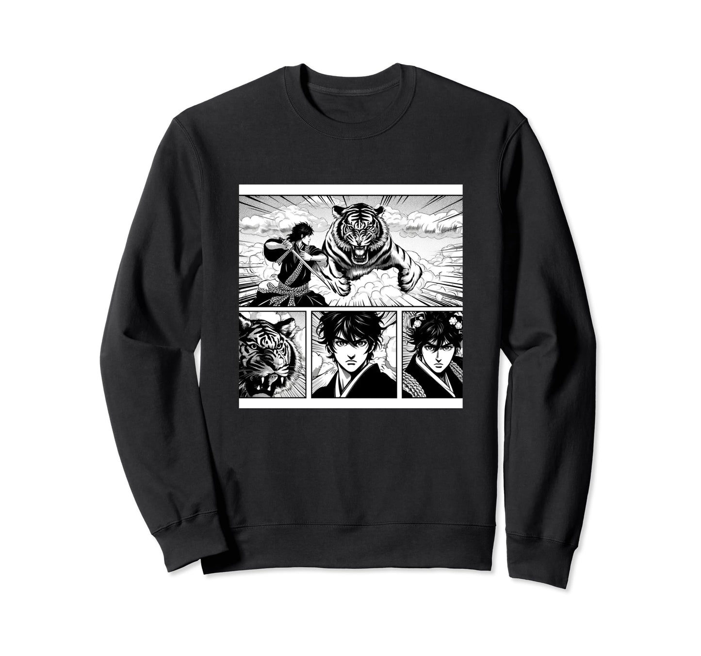 Japanese Fighters Battling Tiger Sweatshirt - Graphic Print Men Women - T-Shirt, Sweatshirt, Hoodie
