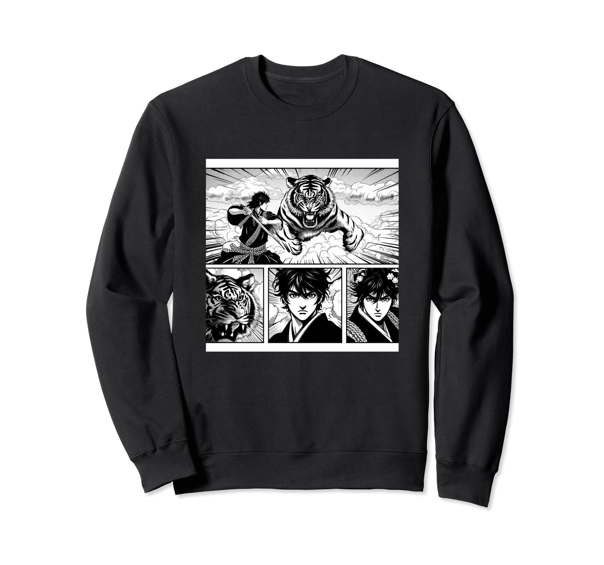 Japanese Fighters Battling Tiger Sweatshirt - Graphic Print Men Women - T-Shirt, Sweatshirt, Hoodie