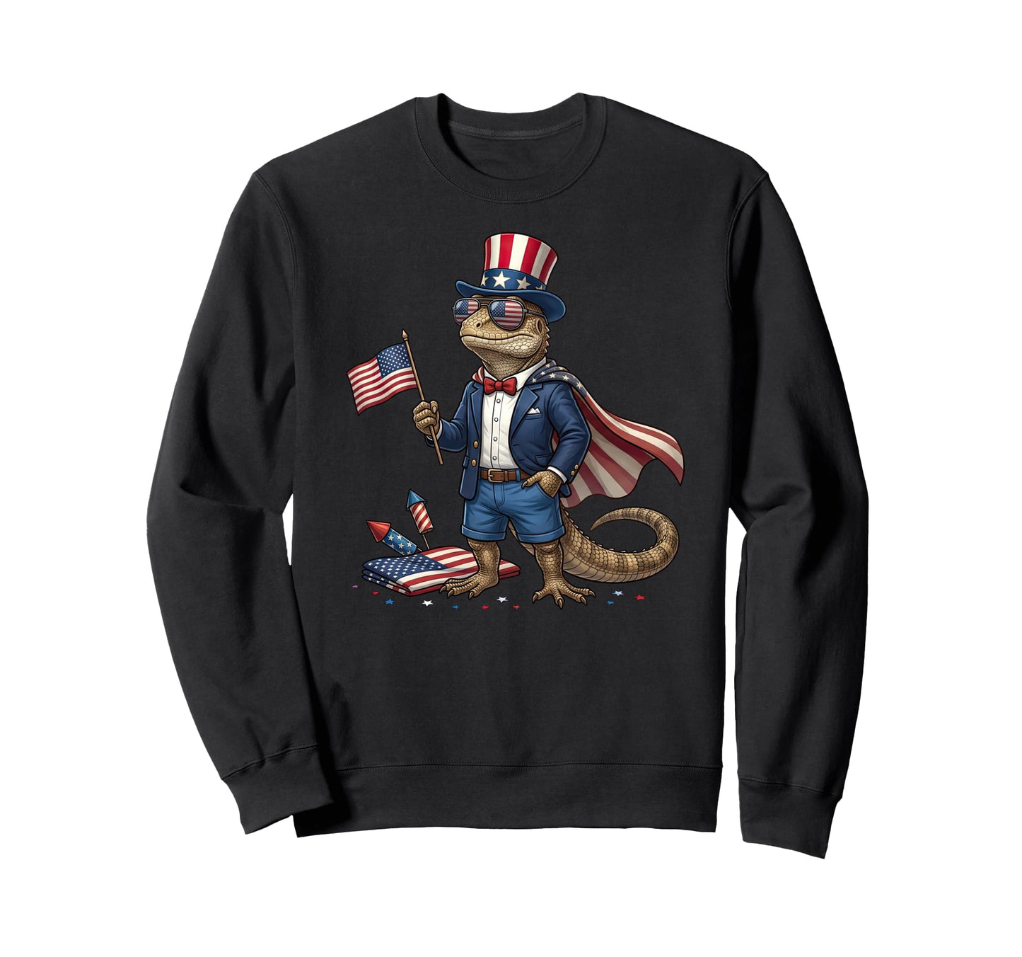 Funny Lizard American Usa Flag Memorial Sweatshirt - Trendy Graphic Unisex - T-Shirt, Sweatshirt, Hoodie