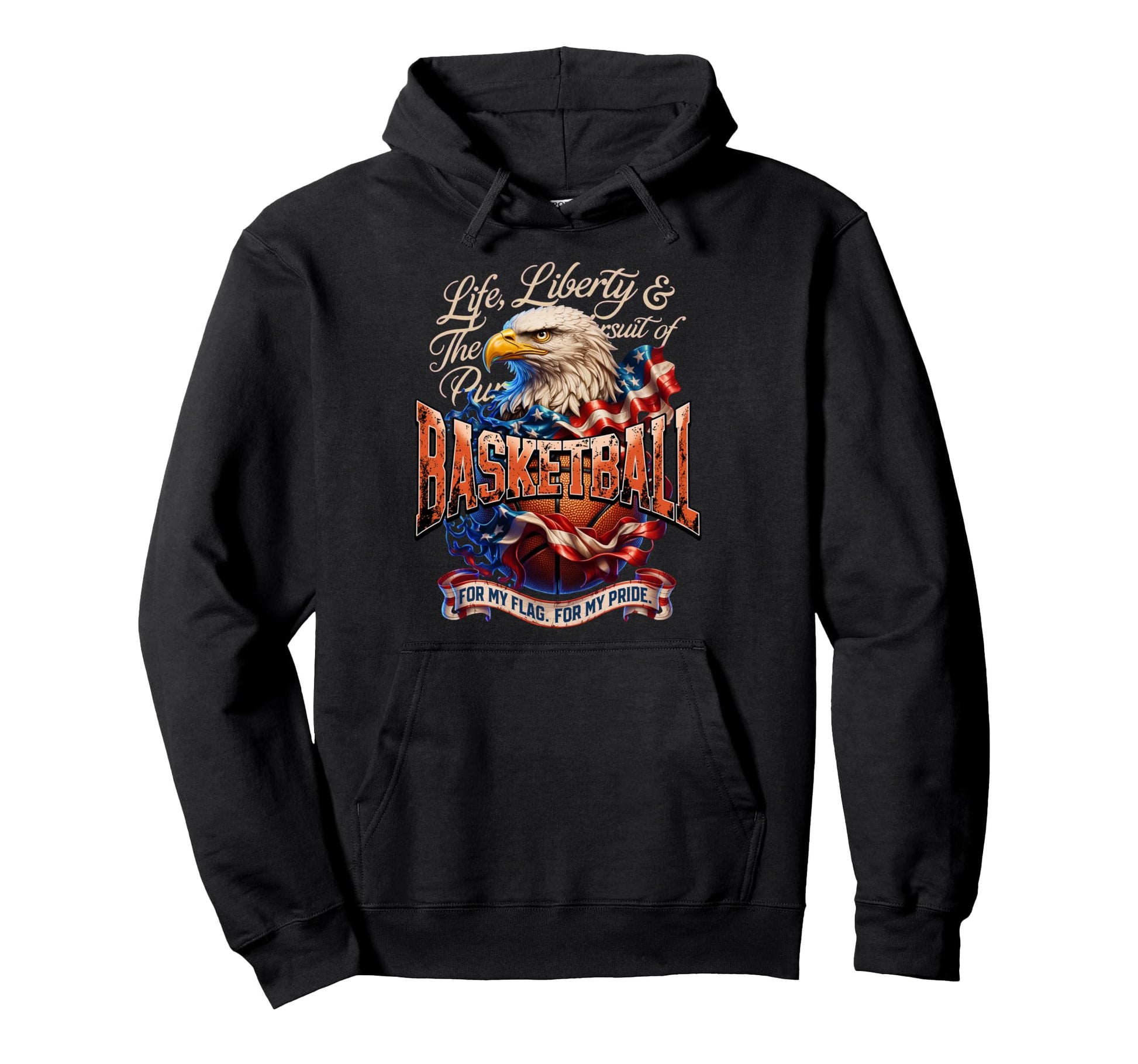 Basketball Eagle American Flag Hoodie - Casual Everyday Wear Unisex - T-Shirt, Sweatshirt, Hoodie