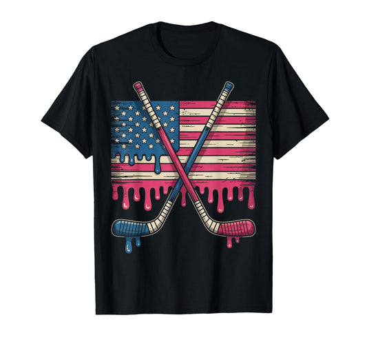 American Flag Hockey Player Hockey T-Shirt - Custom Art Print Men Women - T-Shirt, Sweatshirt, Hoodie