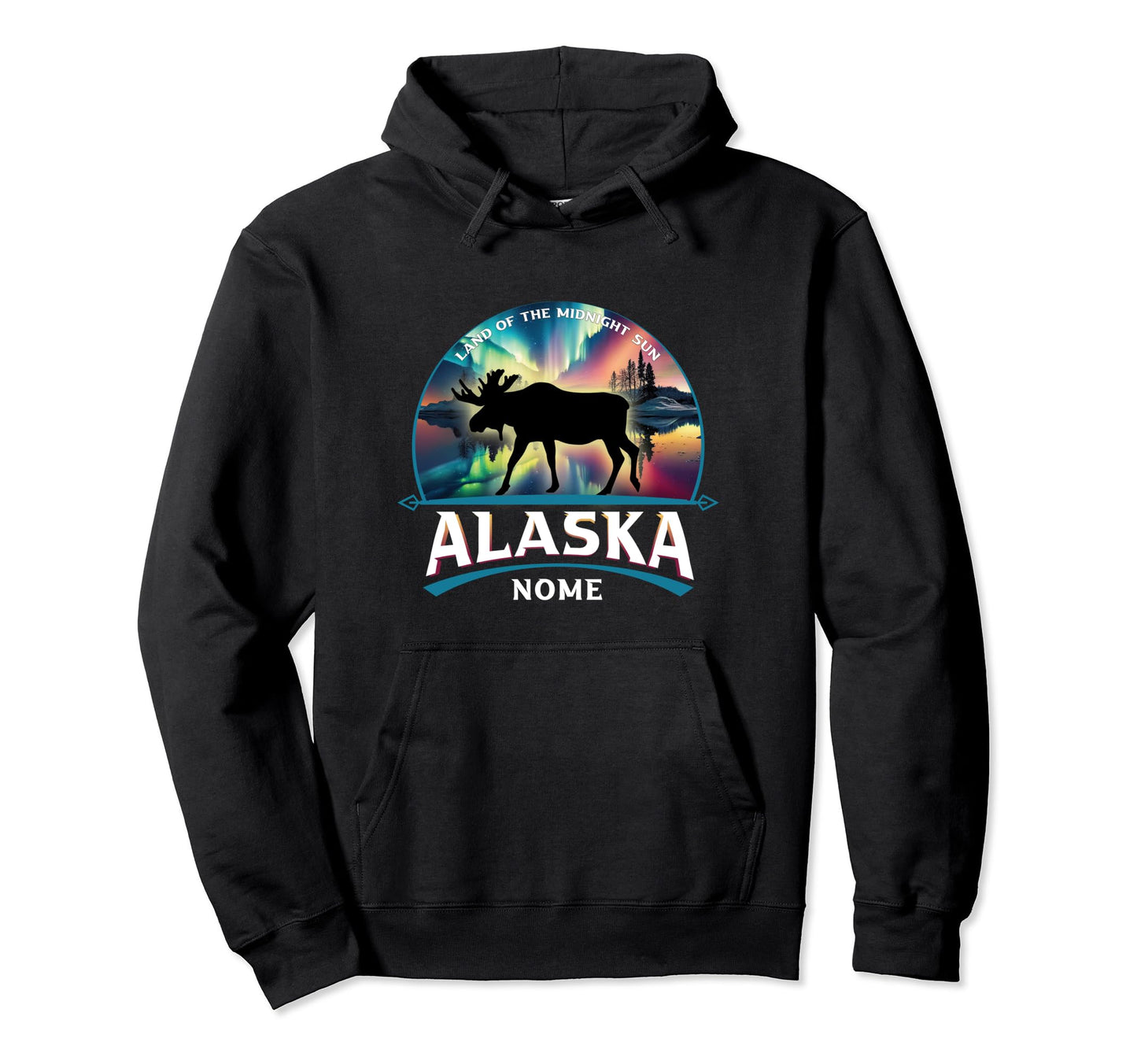 Nome Alaska Aurora Borealis Moose Hoodie - Aesthetic Graphic for Adults - T-Shirt, Sweatshirt, Hoodie