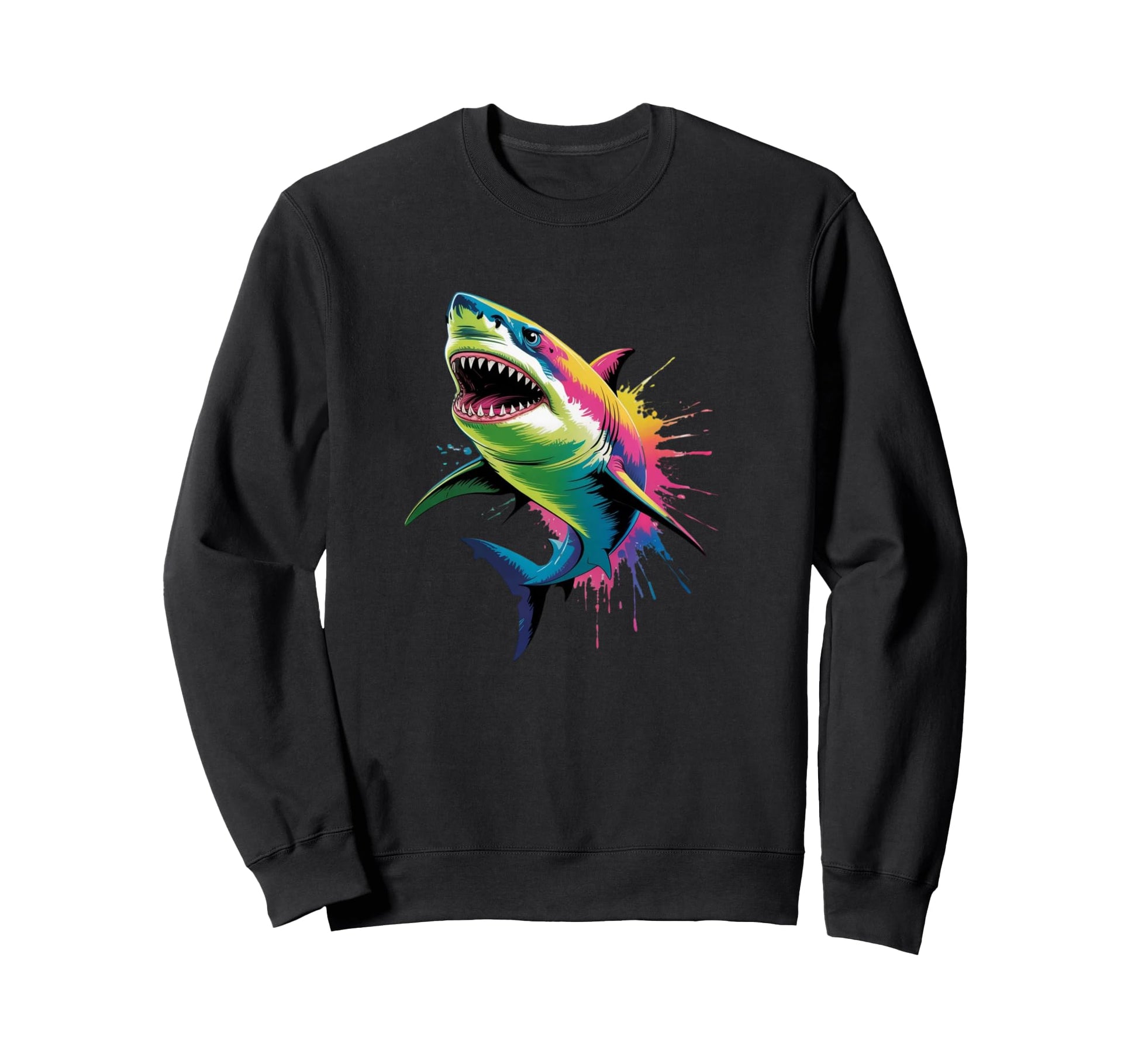 Vibrant Pop Art Shark Colorful Splash Sweatshirt - Unique Graphic Unisex - T-Shirt, Sweatshirt, Hoodie