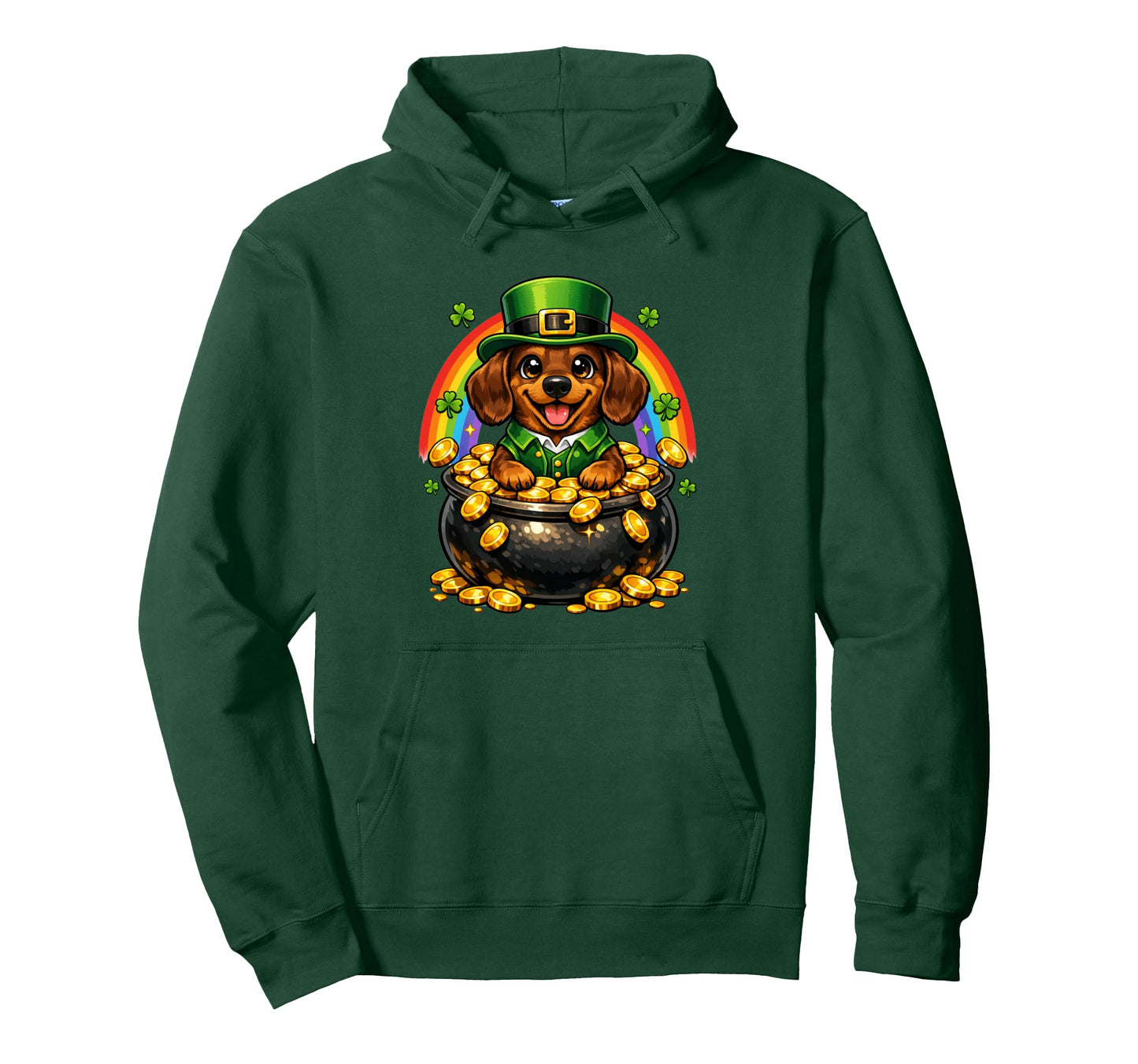 Happy Leprechaun Dachshund Teckel Dog Hoodie - Aesthetic Graphic Men Women - T-Shirt, Sweatshirt, Hoodie