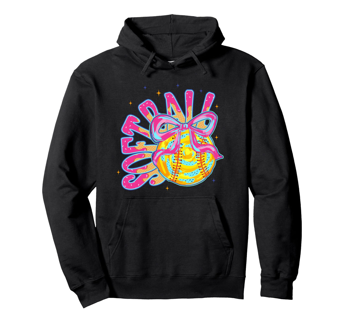 Softball Coquette Bow Ice Cream Drip Hoodie - Fun Novelty Design Unisex - T-Shirt, Sweatshirt, Hoodie