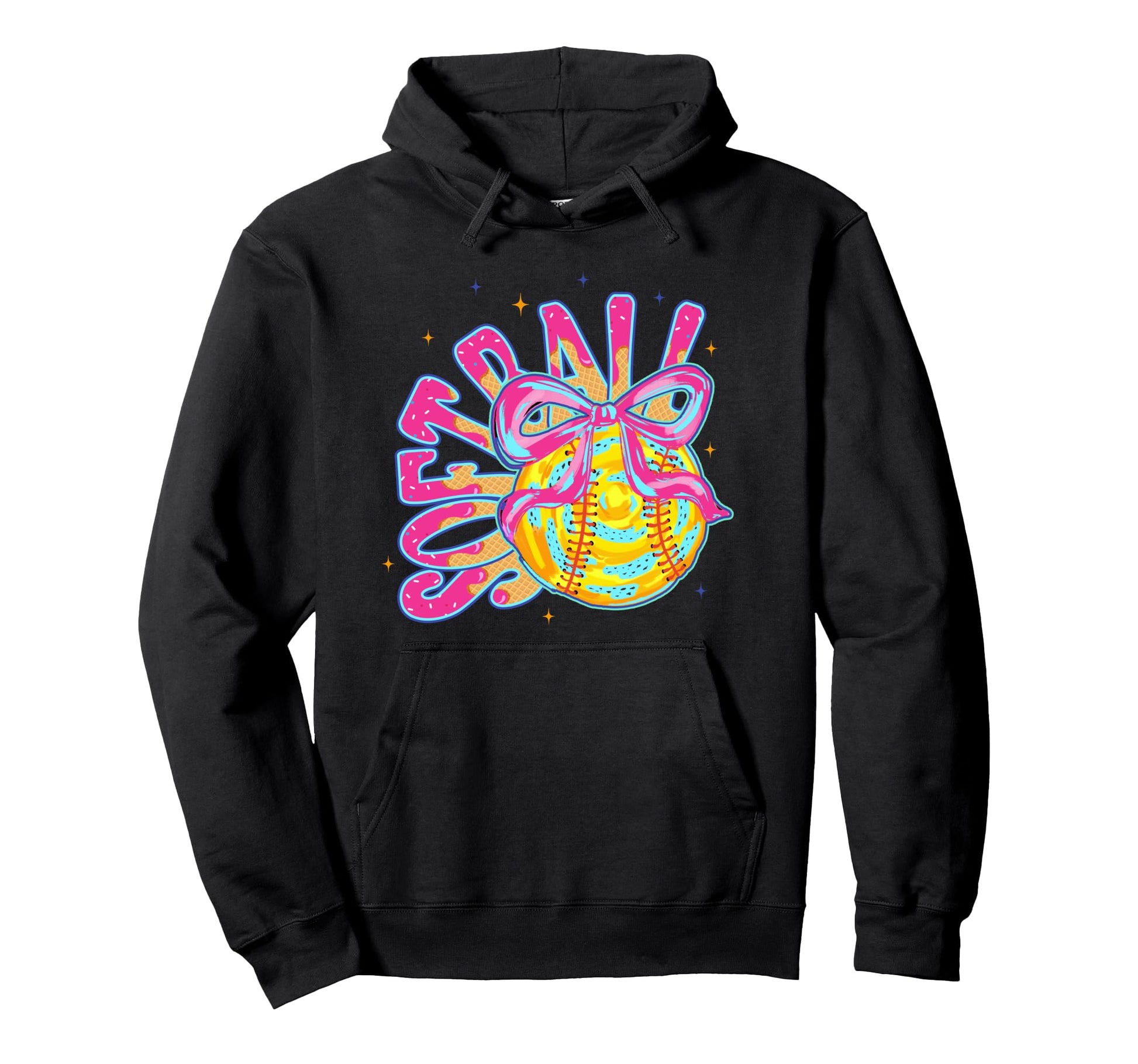 Softball Coquette Bow Ice Cream Drip Hoodie - Fun Novelty Design Unisex - T-Shirt, Sweatshirt, Hoodie