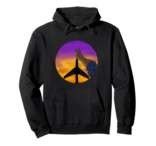 Airplane Sky Peace Sign Wanderlust Hoodie - Novelty Apparel Unisex - T-Shirt, Sweatshirt, Hoodie