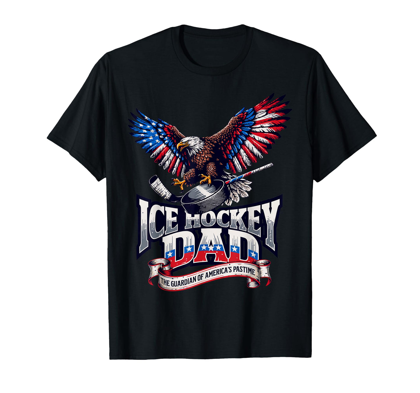 Ice Hockey Dad American Flag Ice Hockey T-Shirt - Custom Art Print Unisex - T-Shirt, Sweatshirt, Hoodie